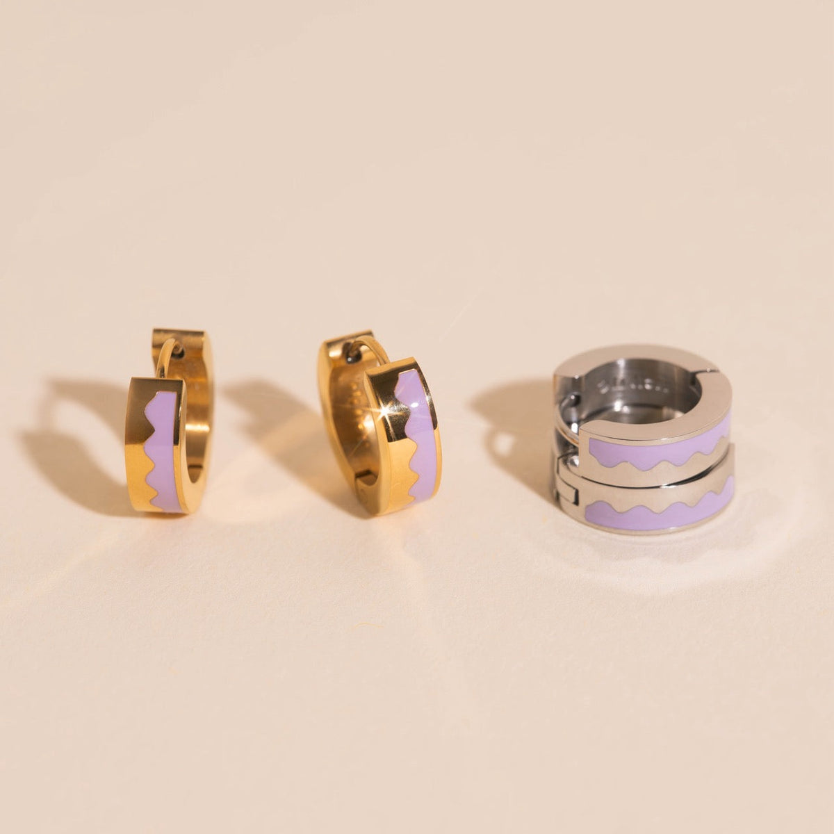 Wavy Lavender Chunky Huggie Hoop Earrings