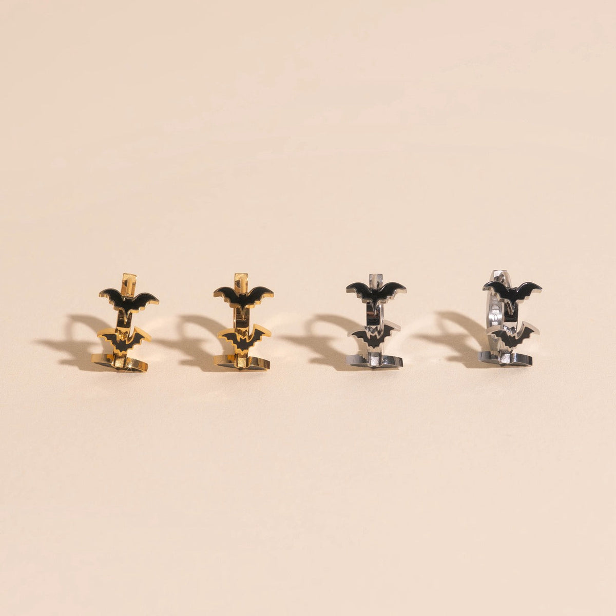 Black Bat 3D Huggie Hoop Earrings