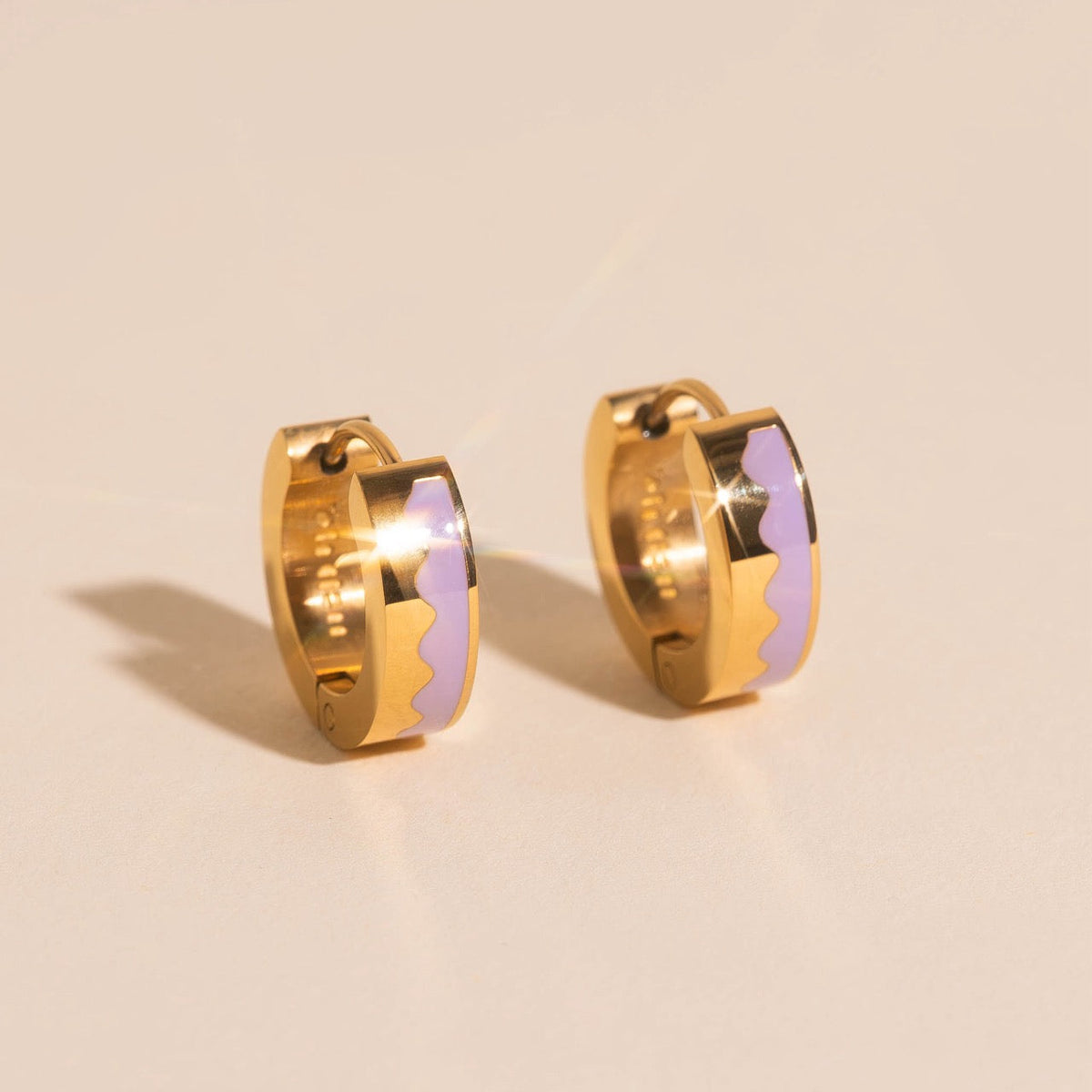 Wavy Lavender Chunky Huggie Hoop Earrings