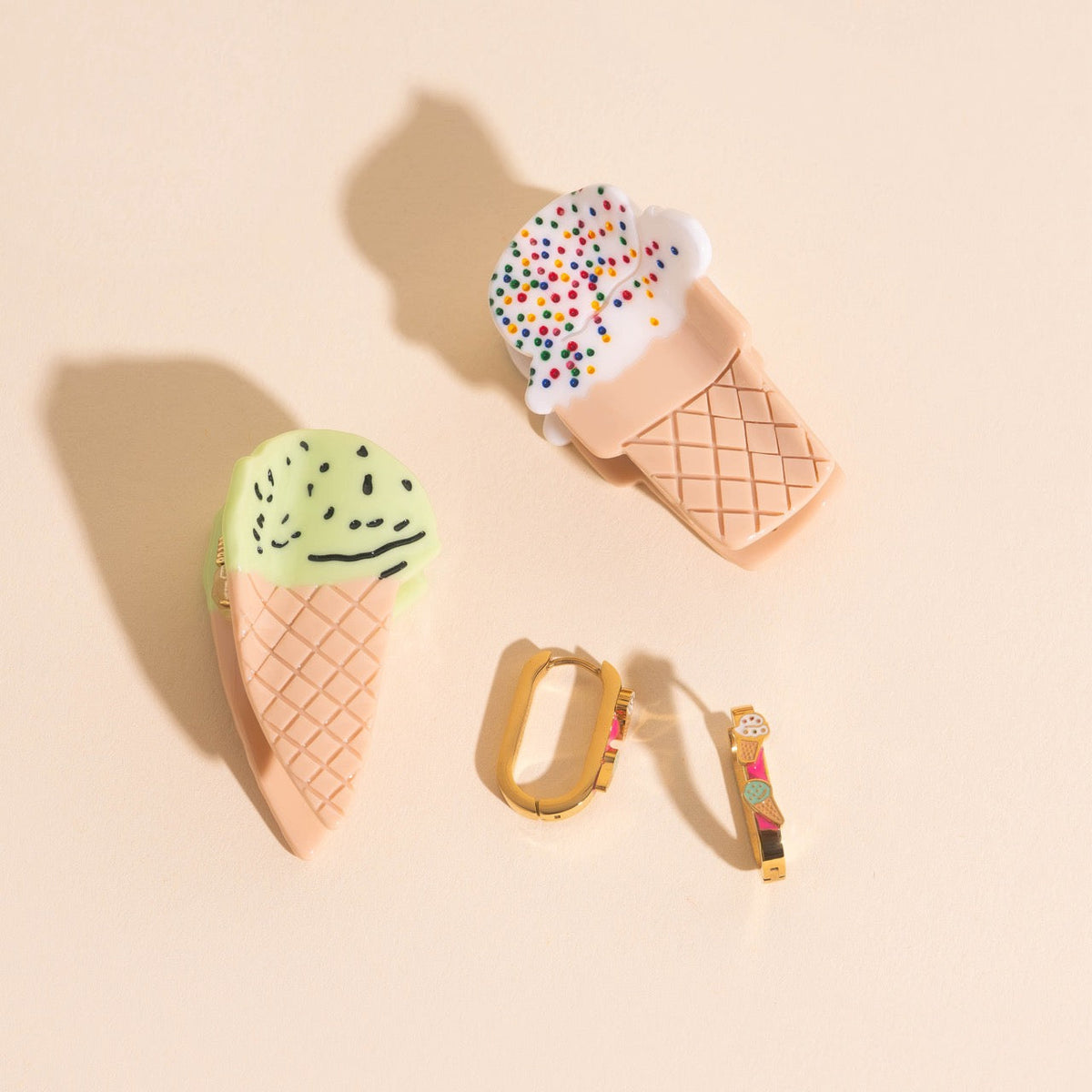Ice Cream Cones 3D Huggie Hoop Earrings