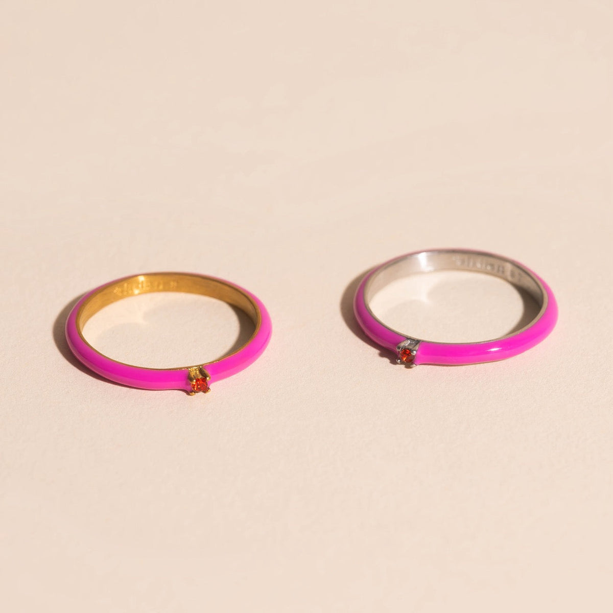 Neon Pink & Orange Crystal Stacker Ring
