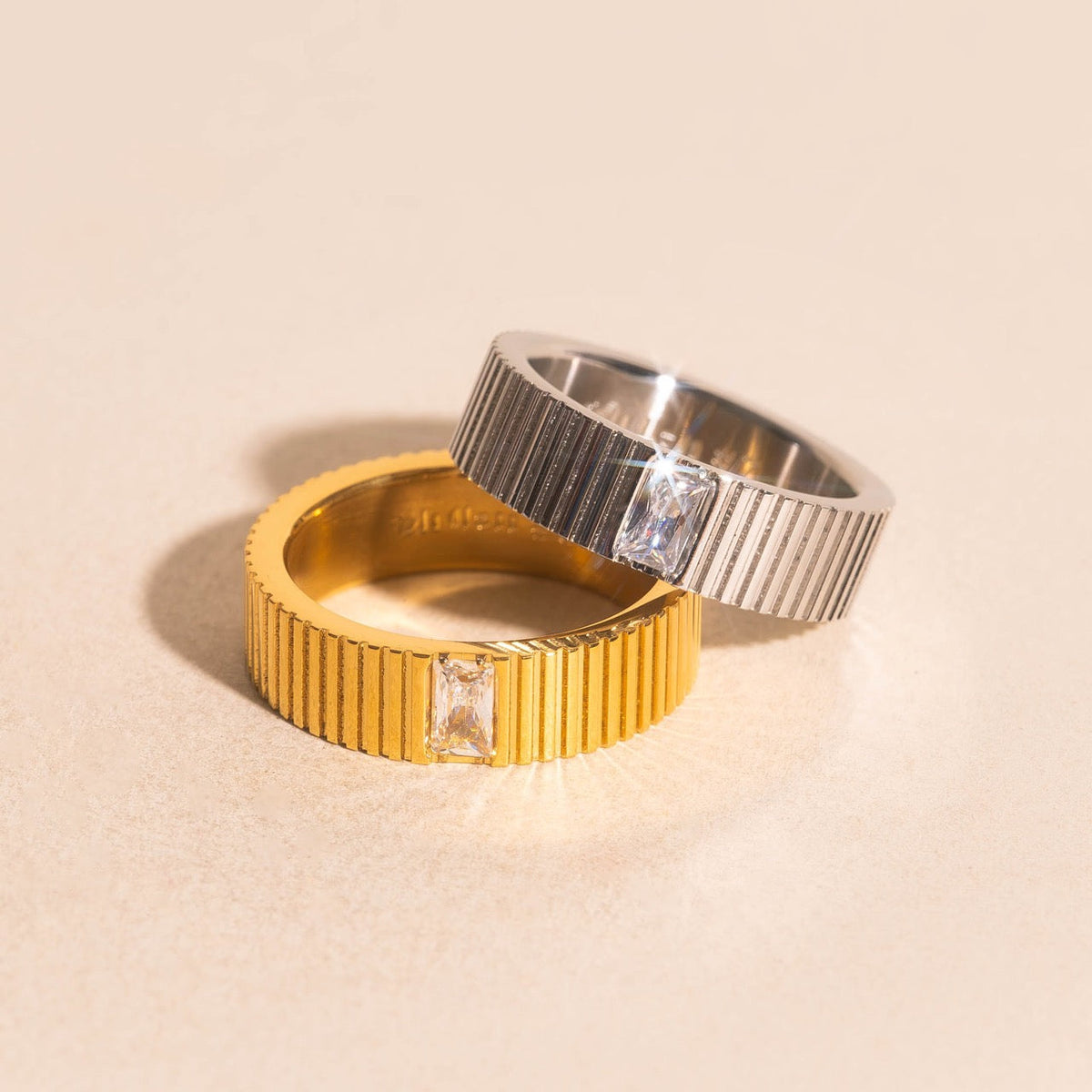 Crystal Baguette Textured  Ring