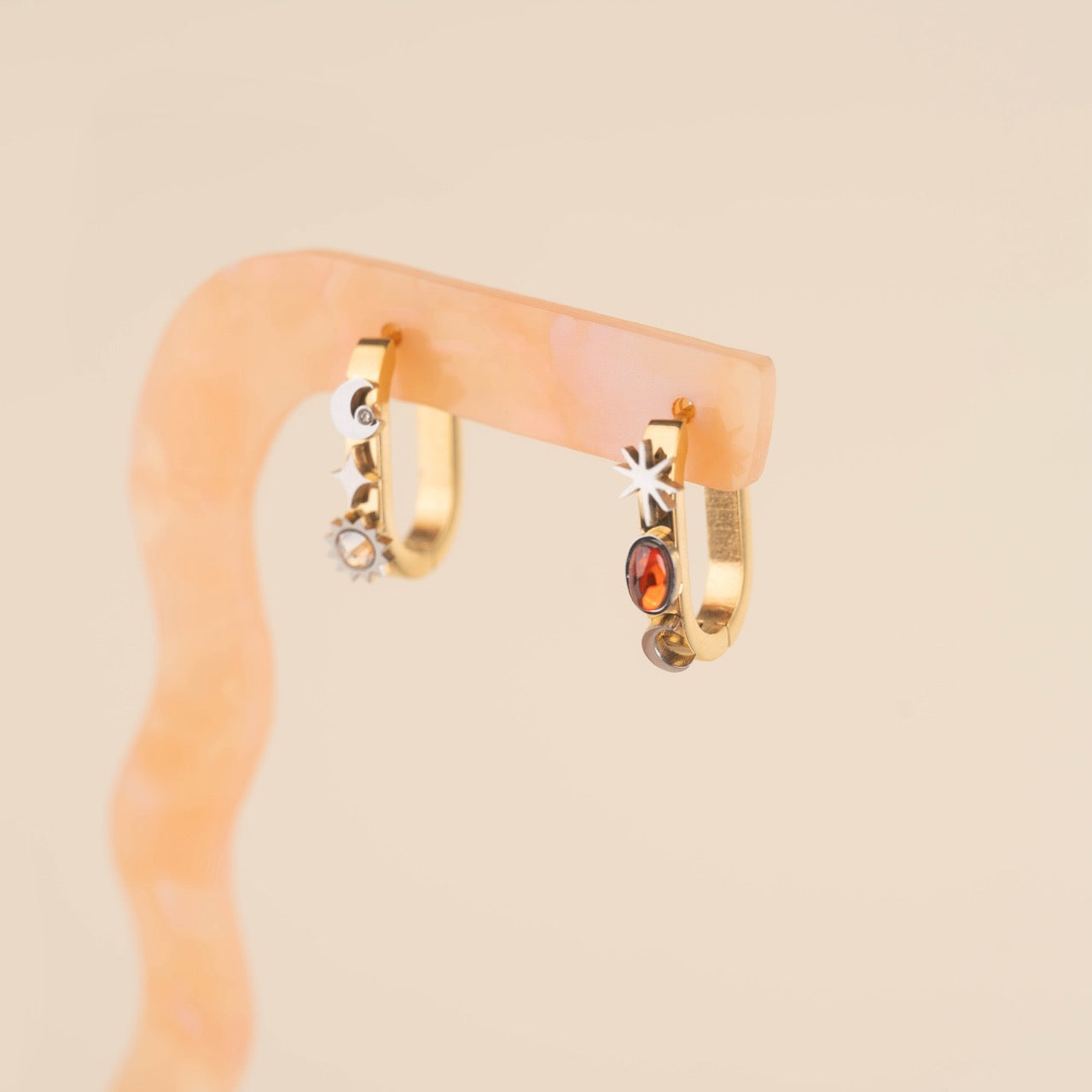 Celestial Oblong 3D Huggie Hoop Earrings
