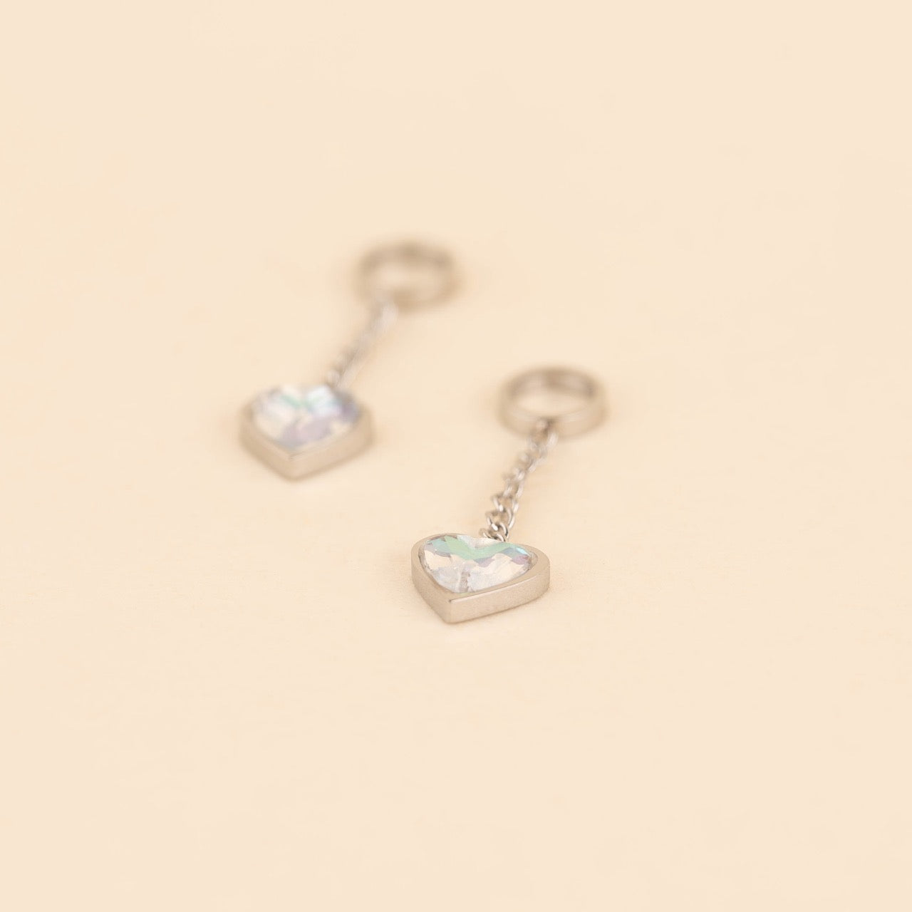 Iridescent Hanging Heart Huggie Hoop Charms