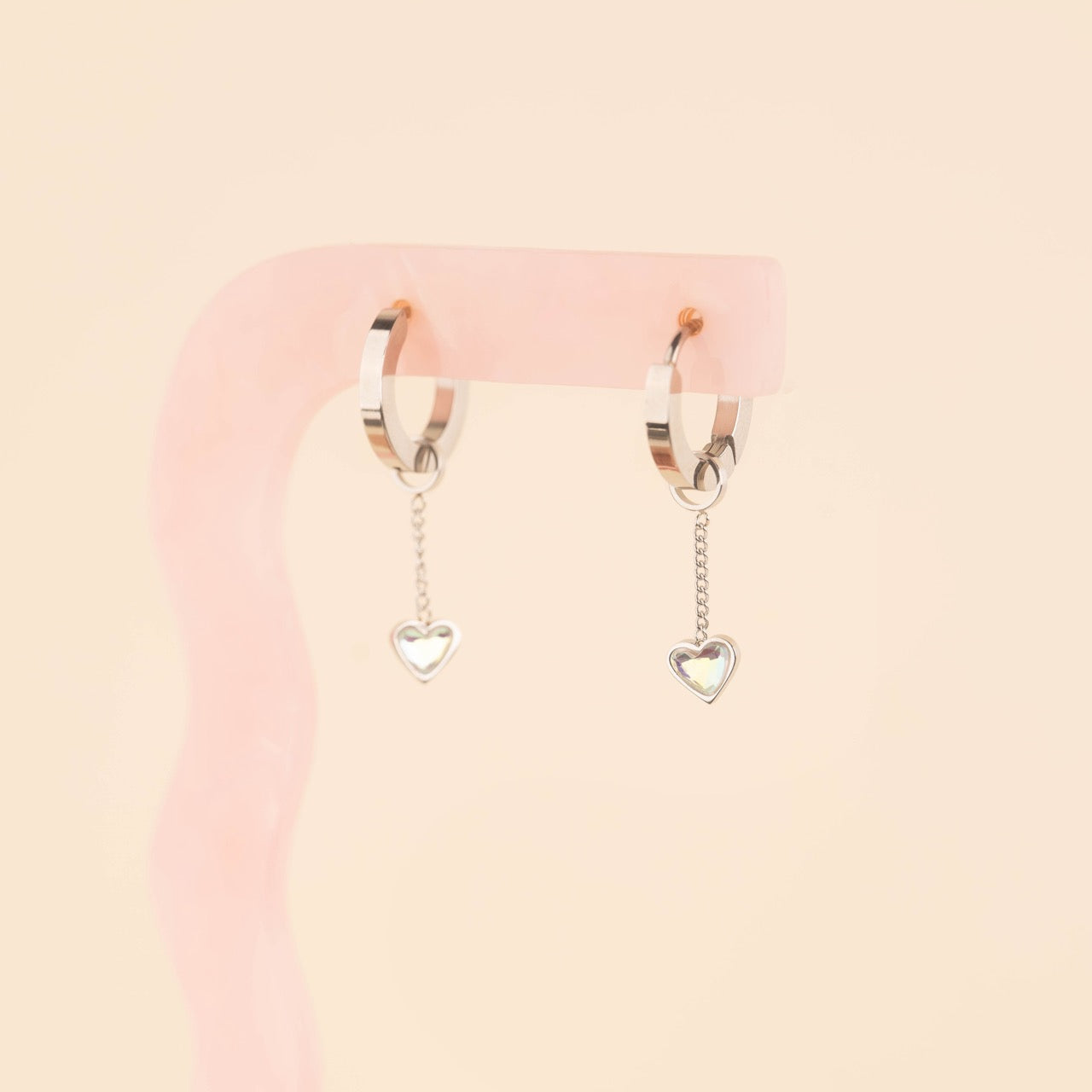 Iridescent Hanging Heart Huggie Hoop Charms