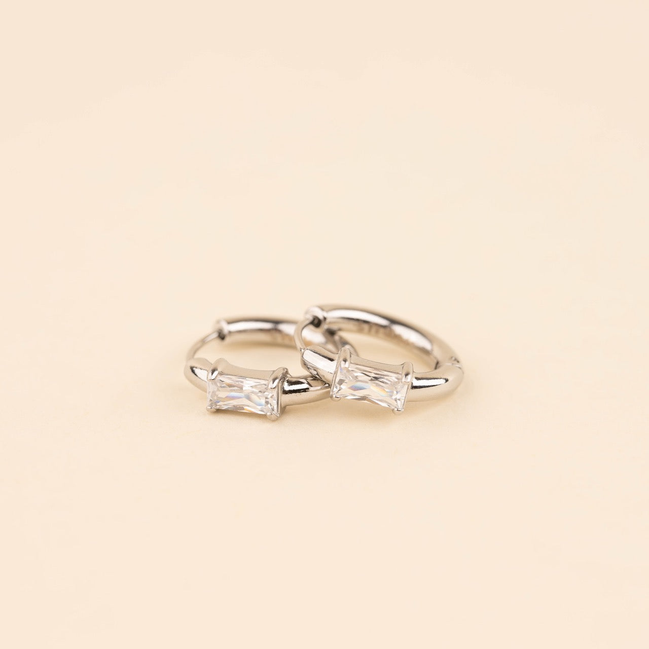 Baguette Crystal Rounded Huggie Hoop Earrings