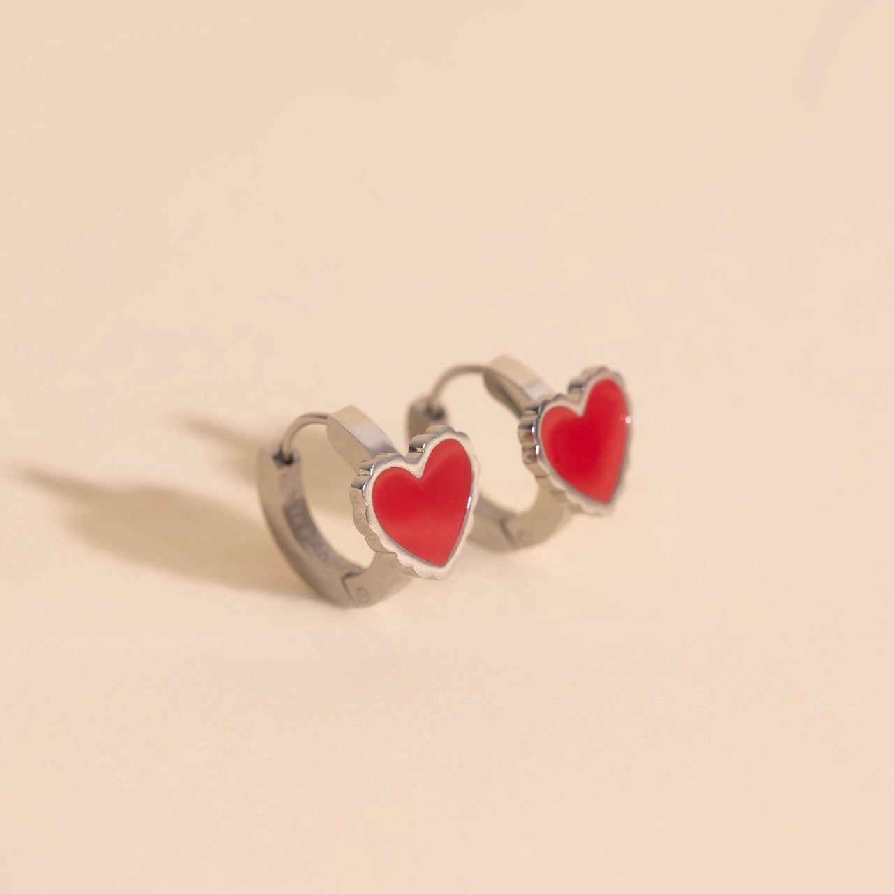 Red Heart 3D Huggie Hoop Earrings