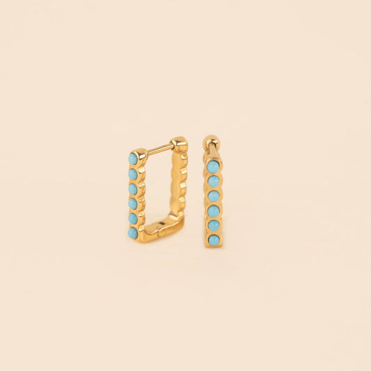 Turquoise Rectangle Huggie Hoop Earrings