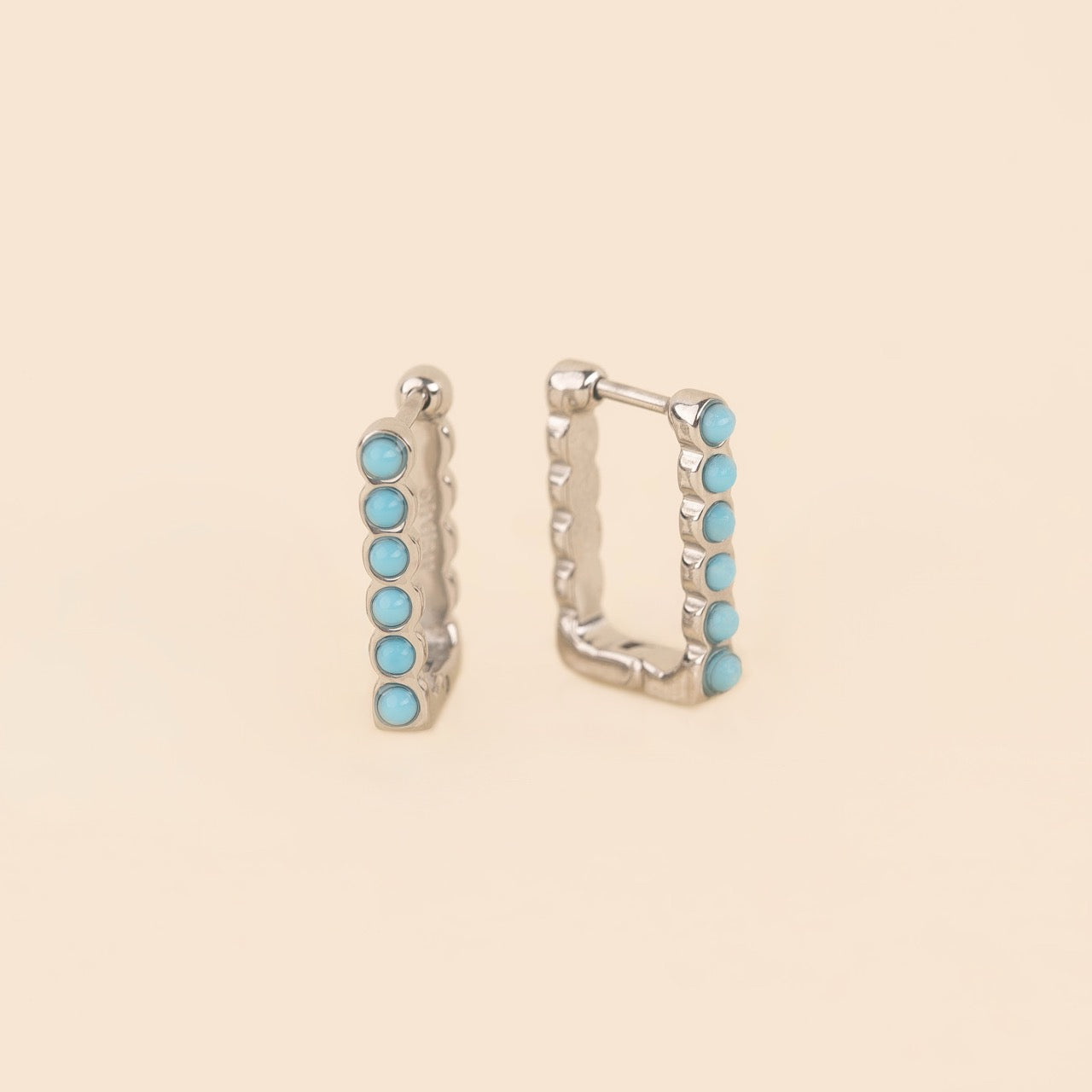 Turquoise Rectangle Huggie Hoop Earrings