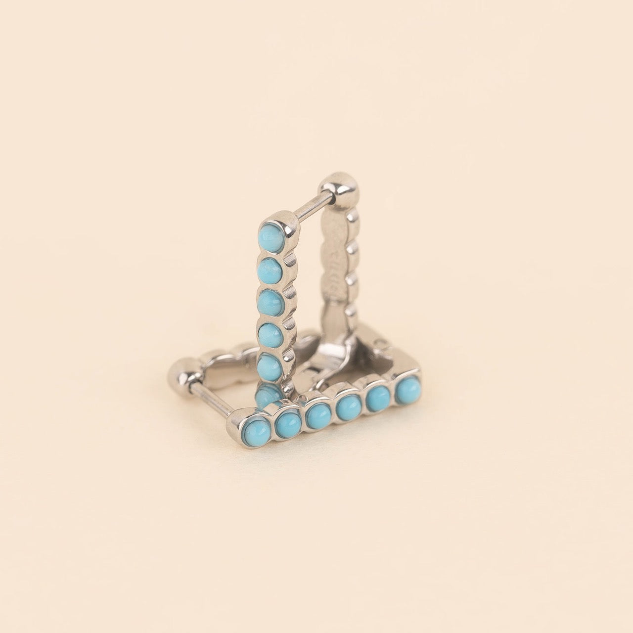 Turquoise Rectangle Huggie Hoop Earrings