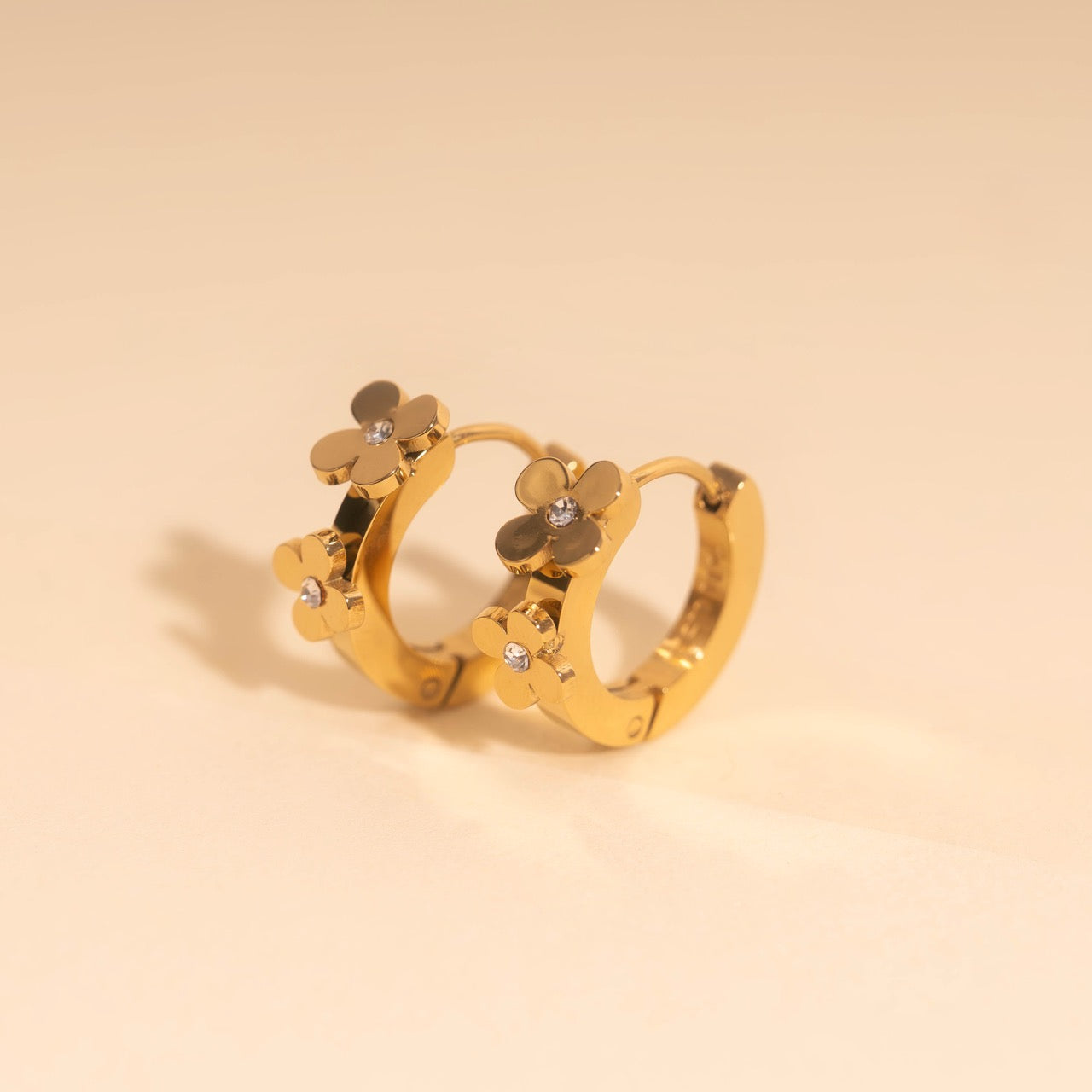 Crystal Flower 3D Huggie Hoop Earrings