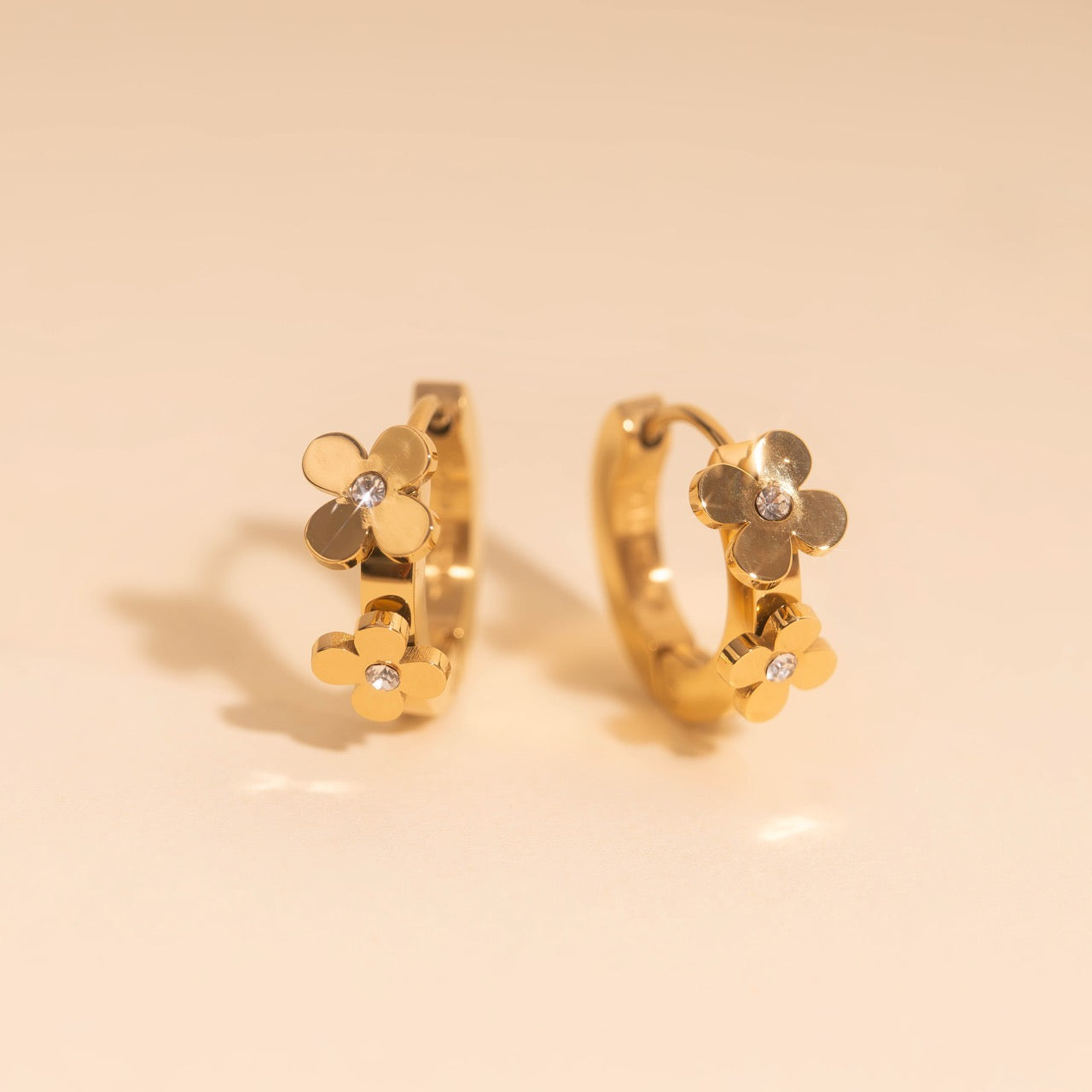 Crystal Flower 3D Huggie Hoop Earrings