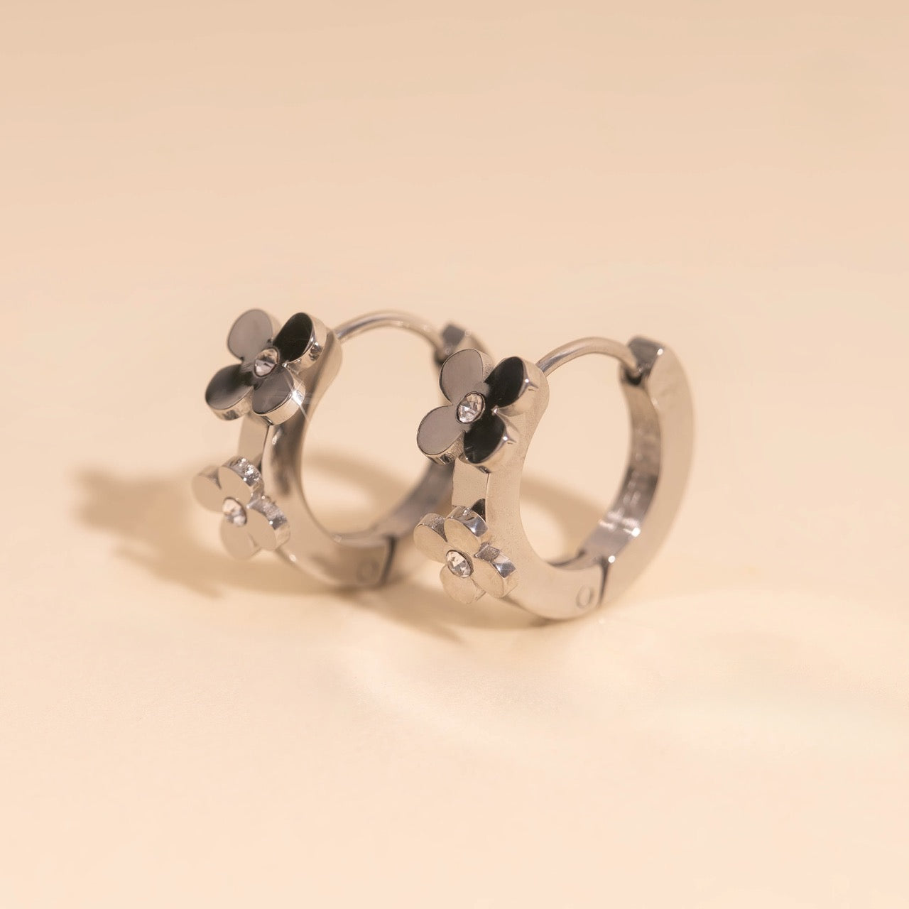 Crystal Flower 3D Huggie Hoop Earrings