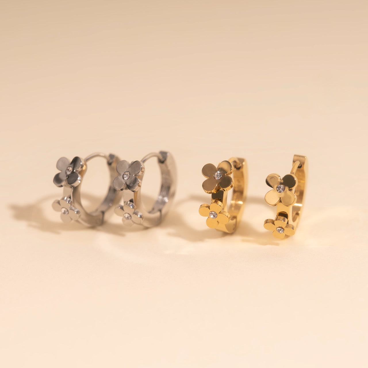 Crystal Flower 3D Huggie Hoop Earrings