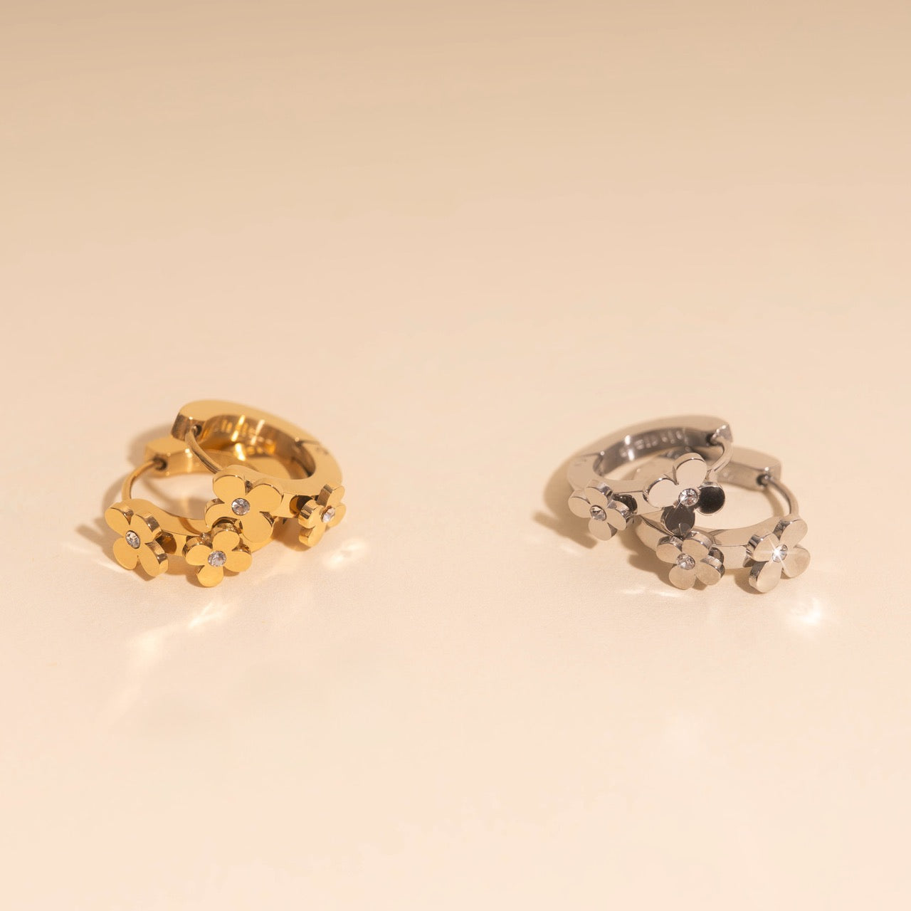 Crystal Flower 3D Huggie Hoop Earrings