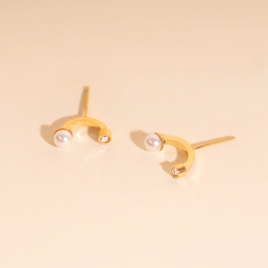 Arc and Pearl Stud Earrings