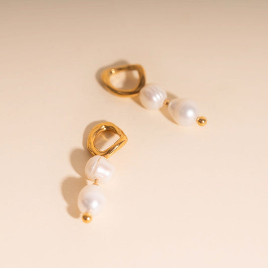 Ripple Pearl Huggie Hoop Charms