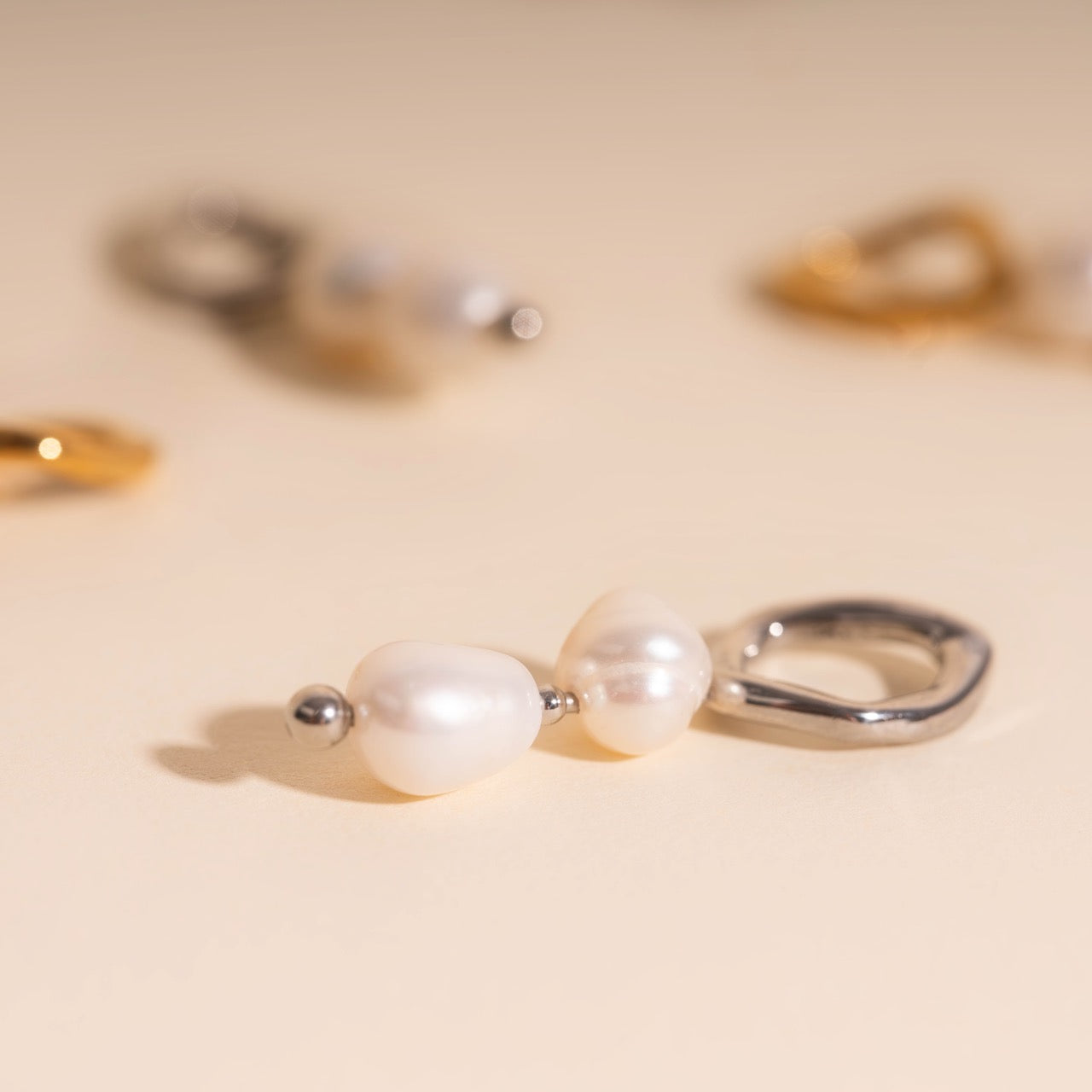 Ripple Pearl Huggie Hoop Charms