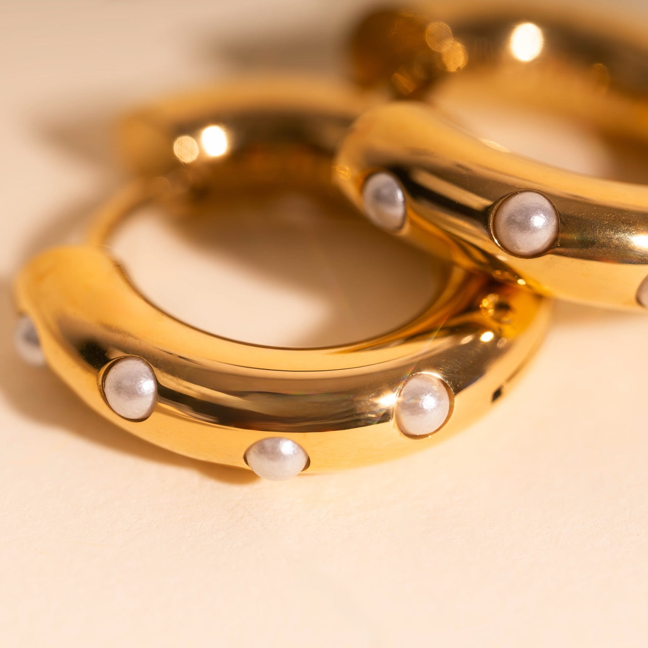 Pearl Chunky Rounded Huggie Hoop Earrings