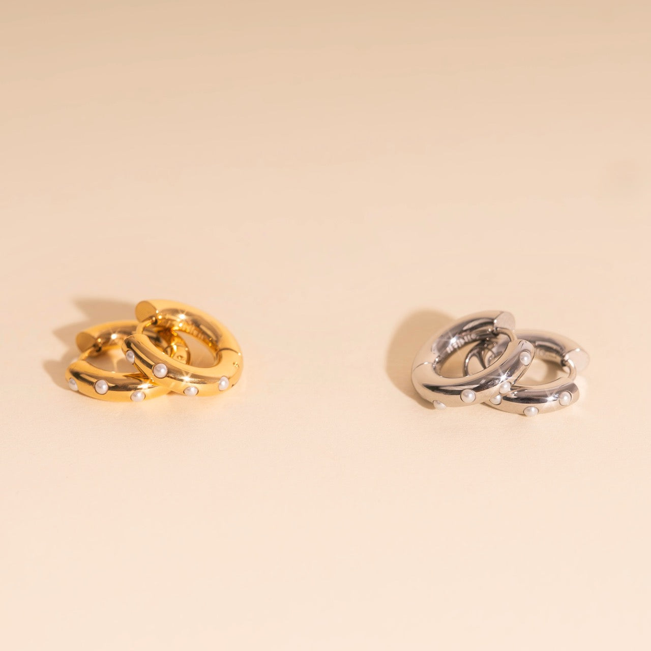 Pearl Chunky Rounded Huggie Hoop Earrings