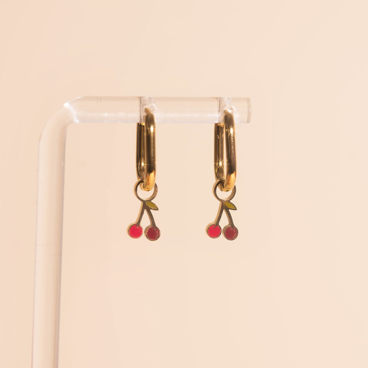 Mini Cherry Huggie Hoop Charms