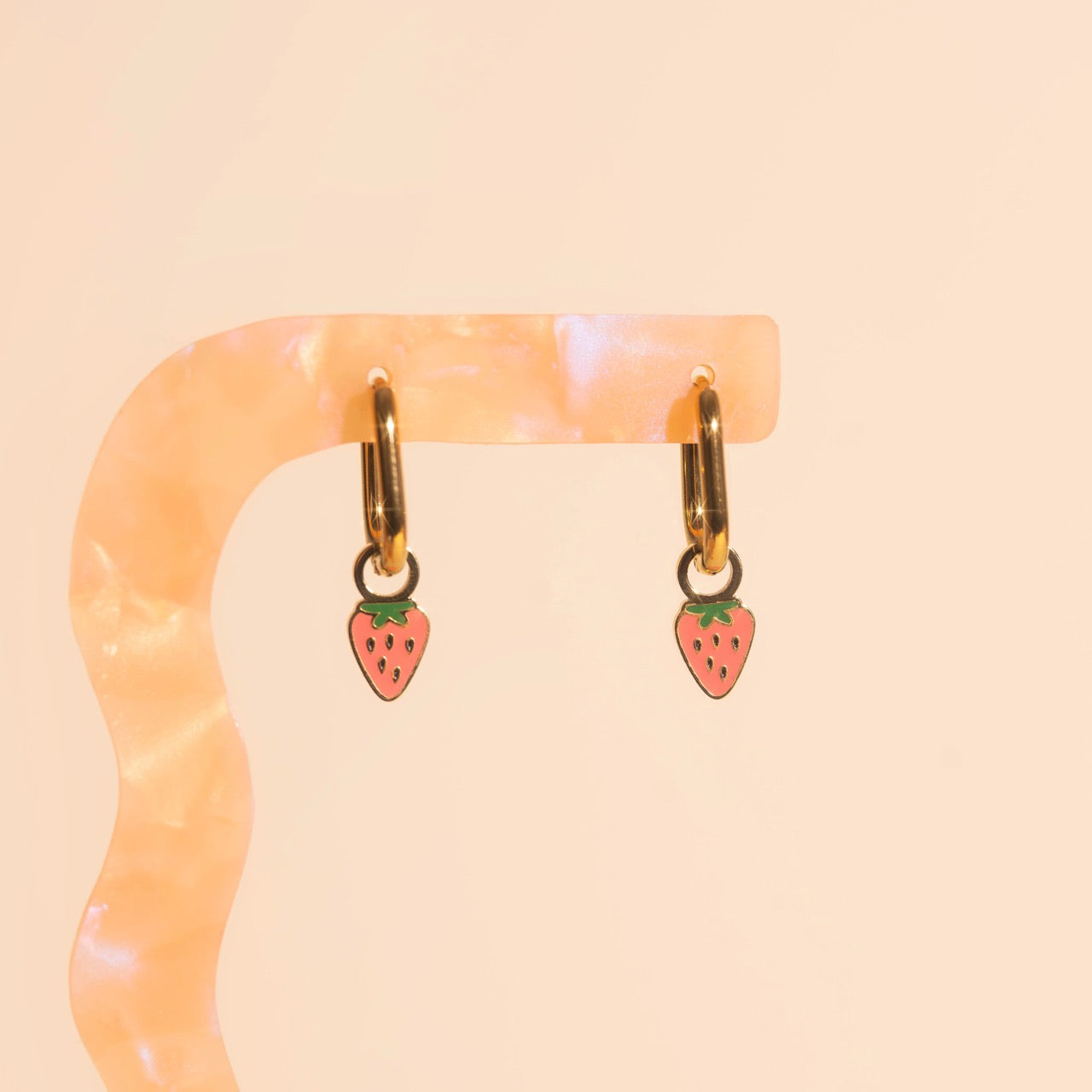 Mini Strawberry Huggie Hoop Charms