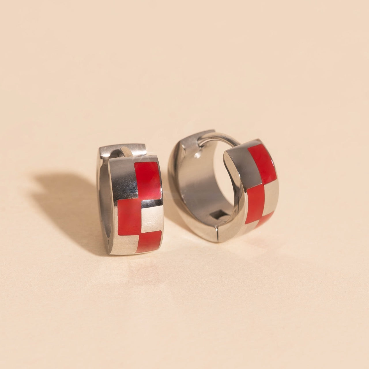 Checkered Rounded Super Chunky Huggie Hoop Earrings
