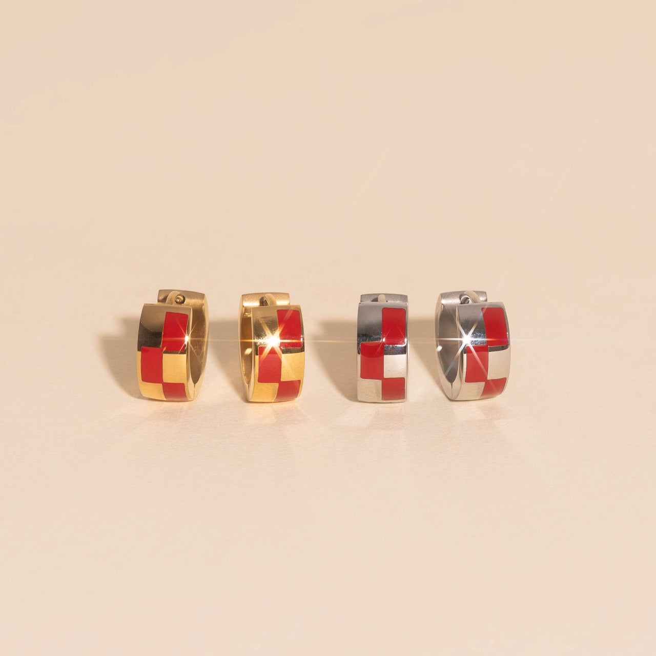 Checkered Rounded Super Chunky Huggie Hoop Earrings