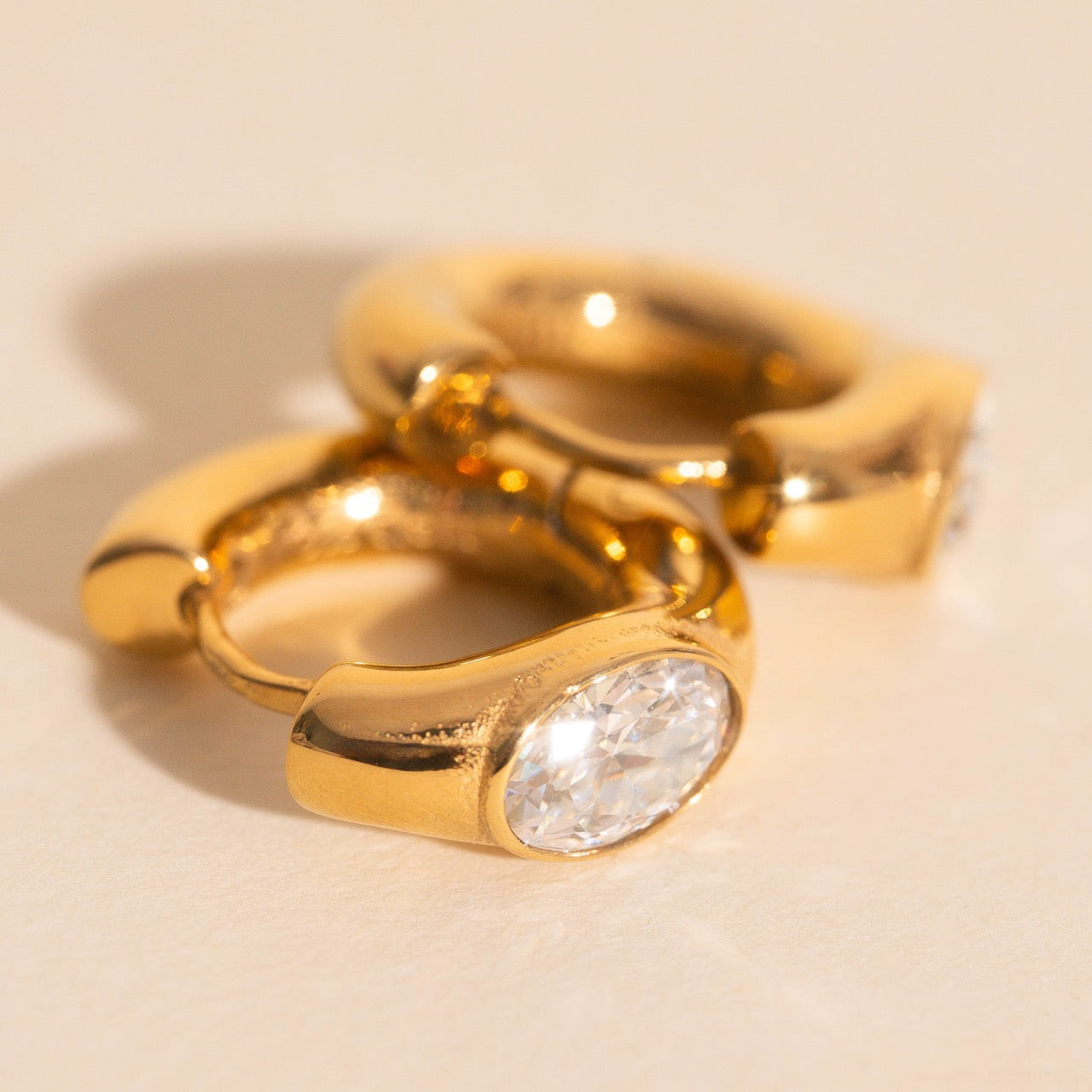 Oval Crystal Chunky Rounded Huggie Hoop Earrings