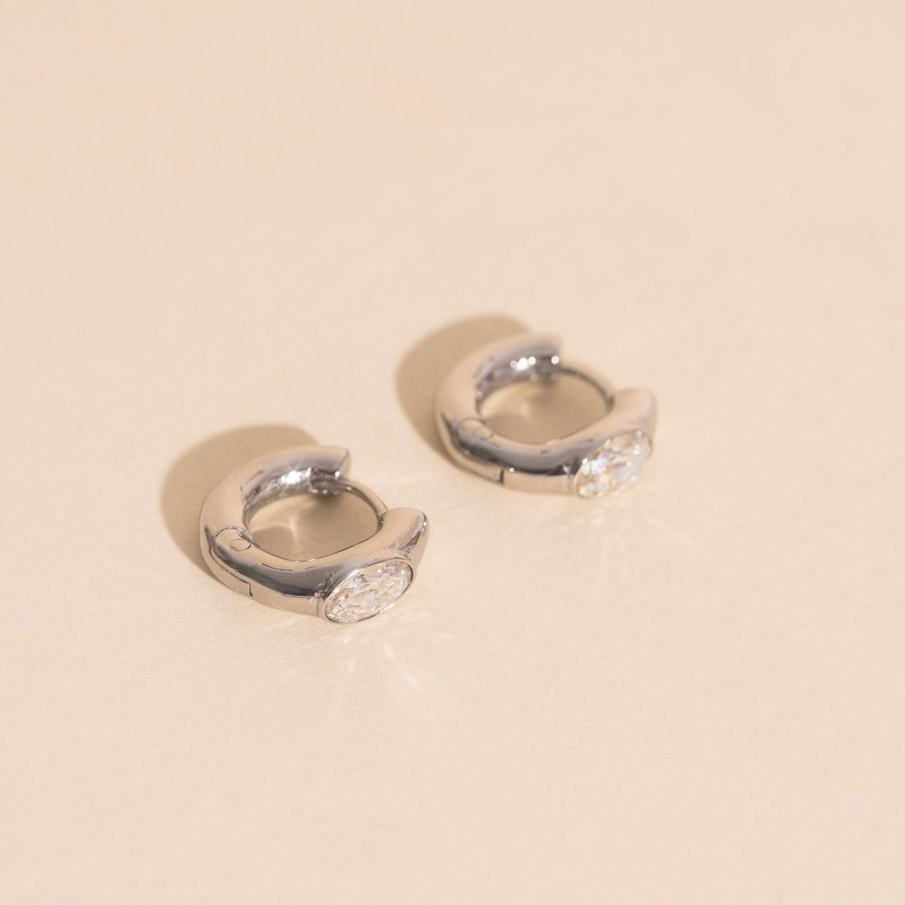 Oval Crystal Chunky Rounded Huggie Hoop Earrings