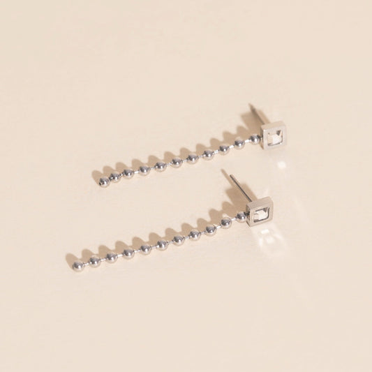 Square Crystal Bead Chain Stud Earrings