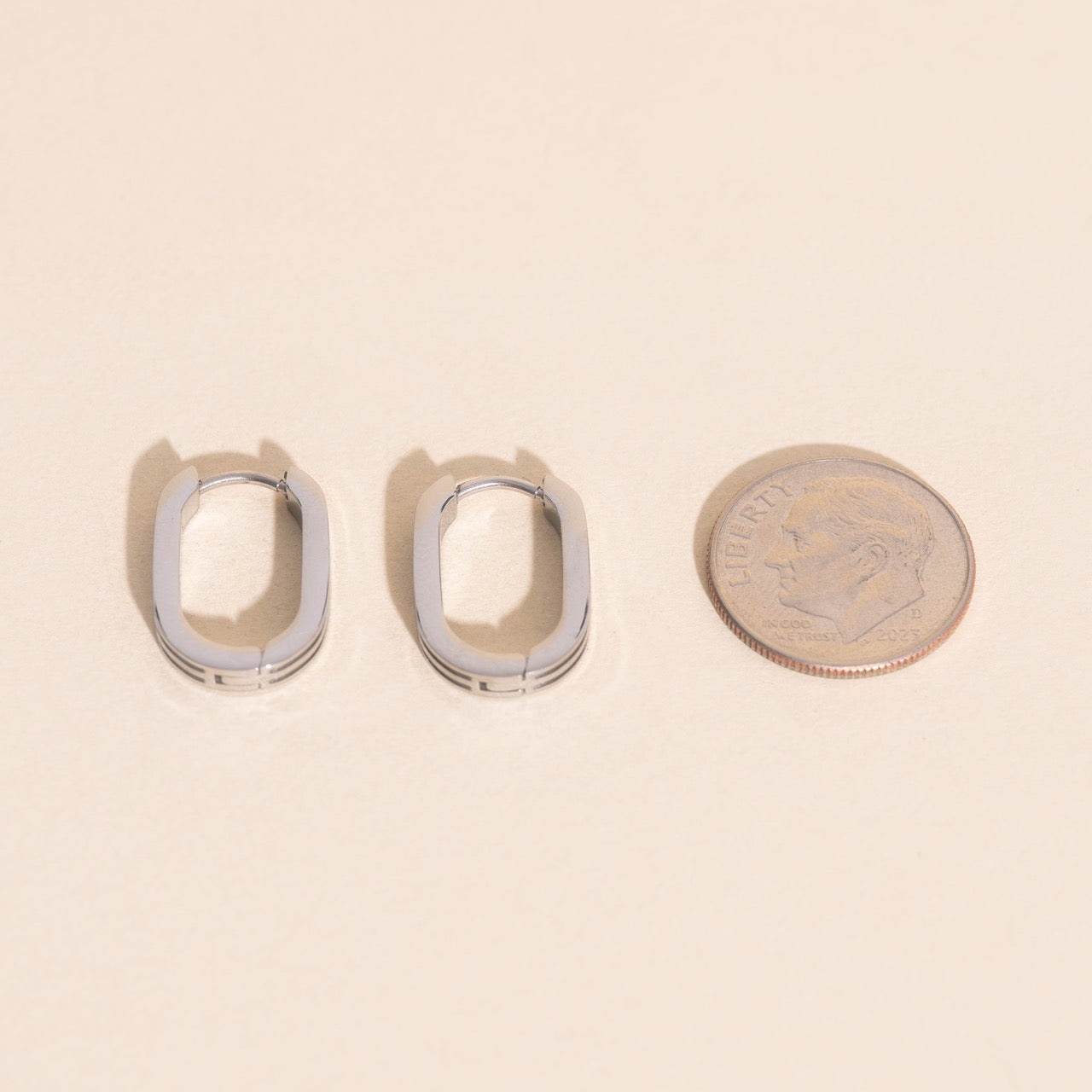 Oblong Line Huggie Hoop Earrings