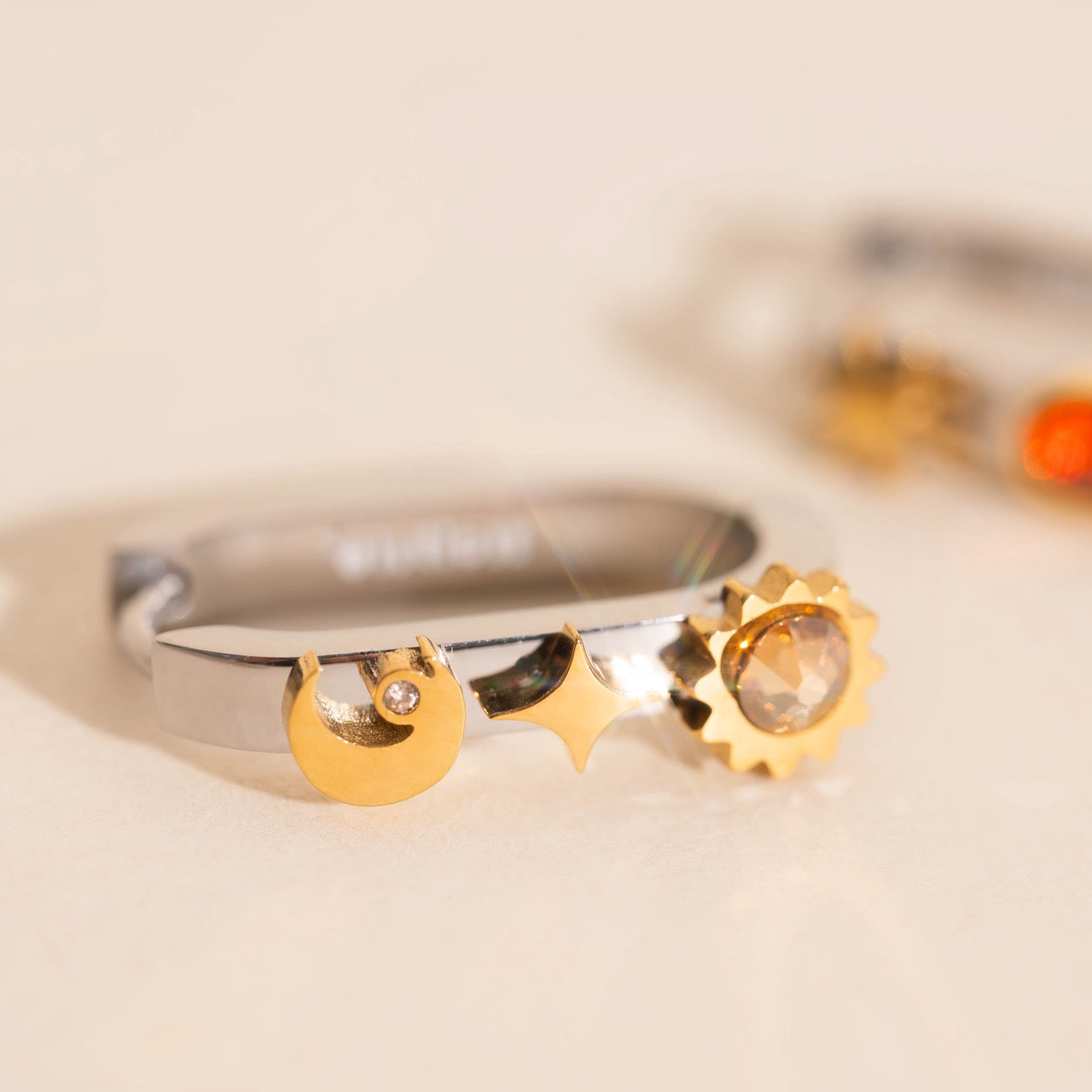 Celestial Oblong 3D Huggie Hoop Earrings