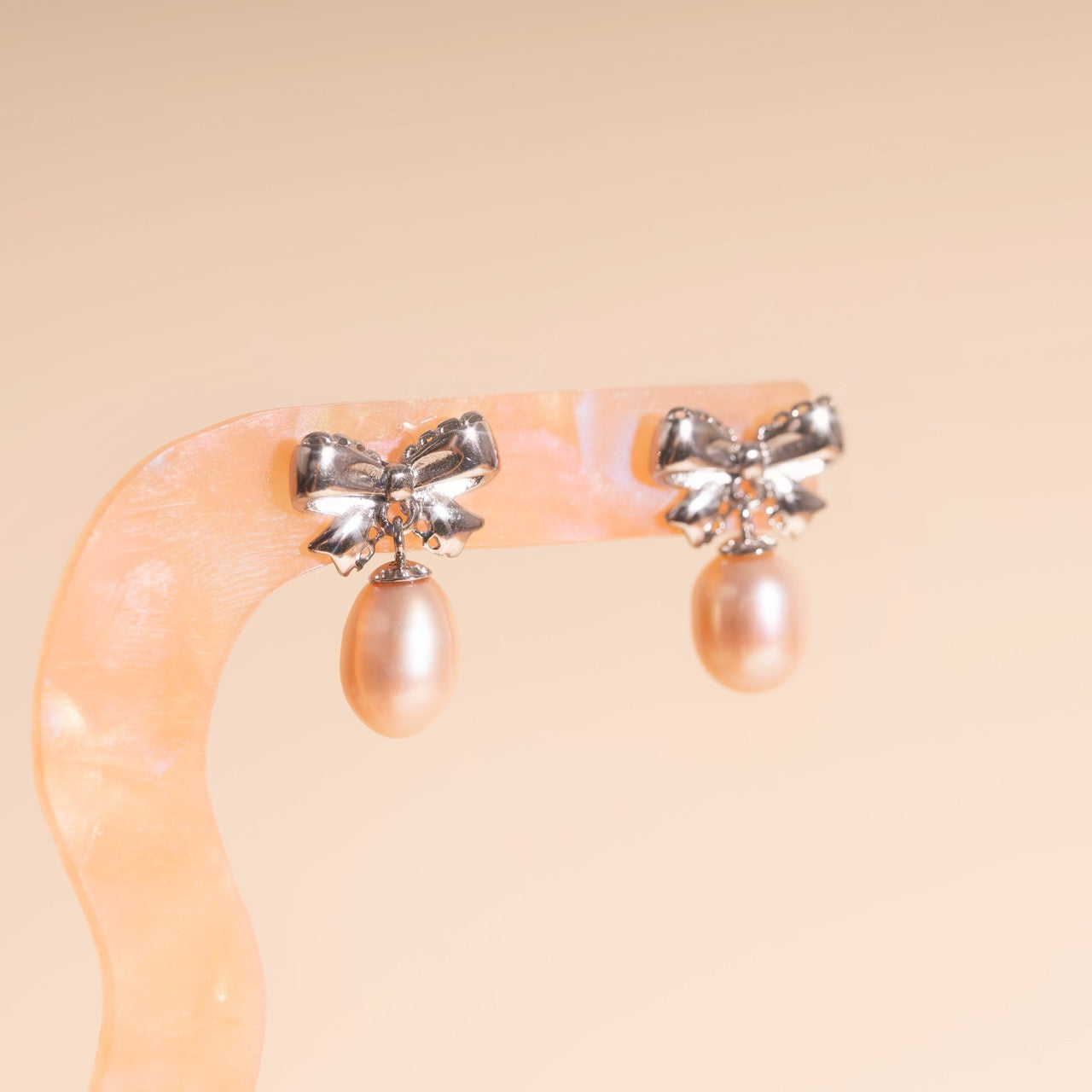 Bow Pearl Drop Stud Earrings