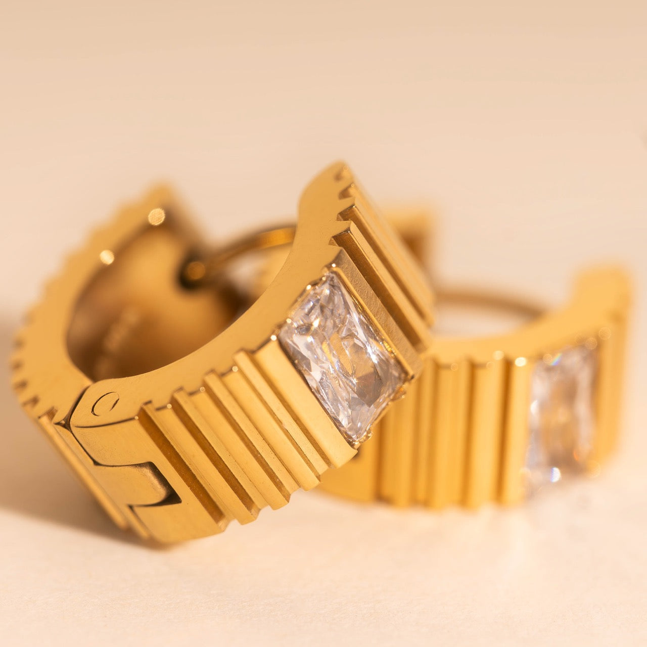 Textured Crystal Super Chunky Huggie Hoop Earrings