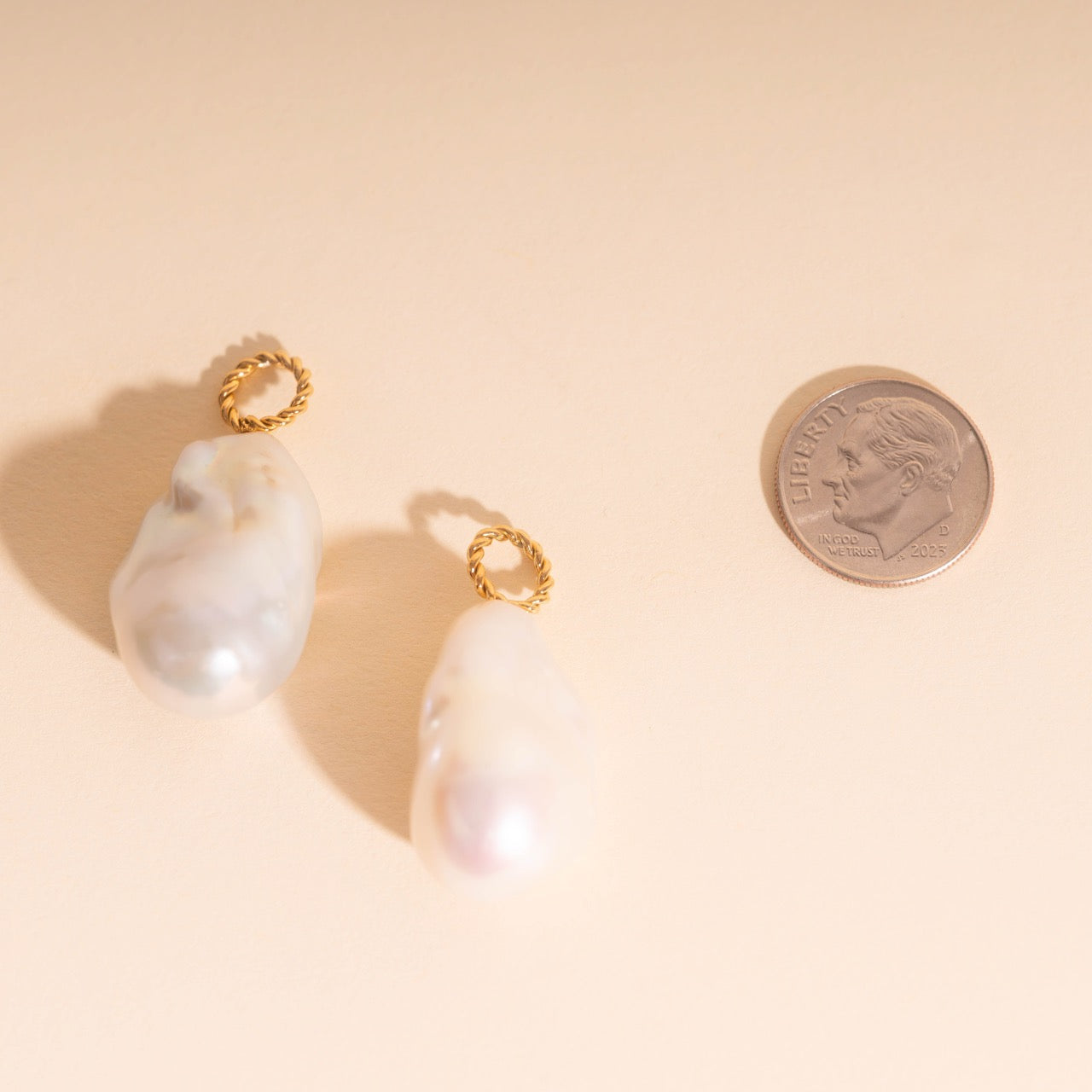 Jumbo Baroque Natural Pearl Huggie Hoop Charms