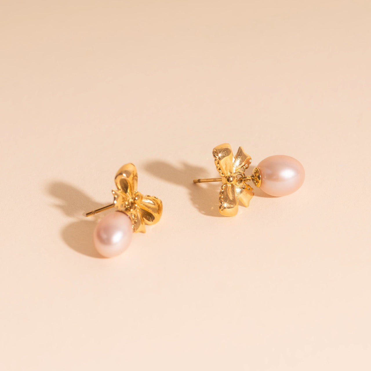 Bow Pearl Drop Stud Earrings