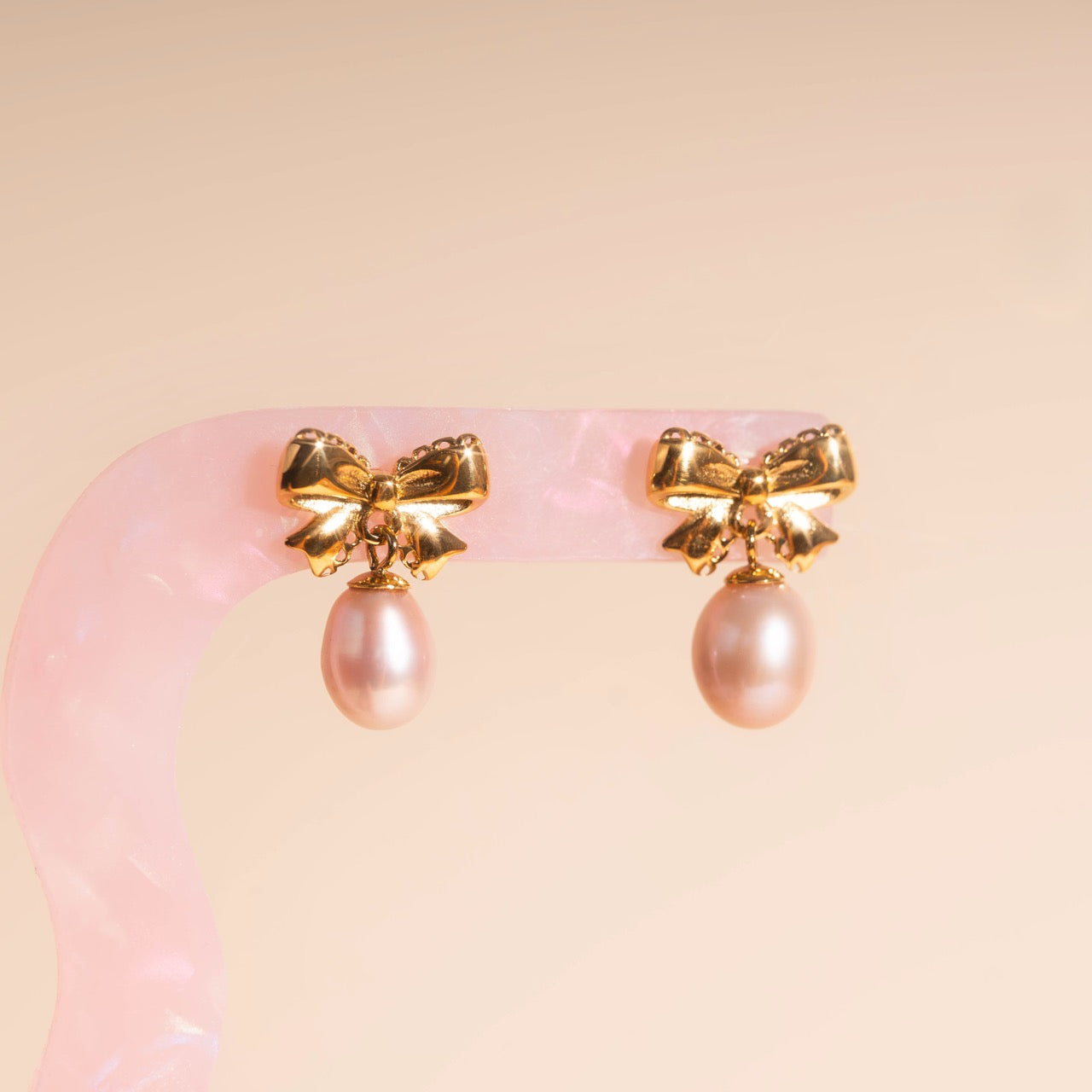 Bow Pearl Drop Stud Earrings