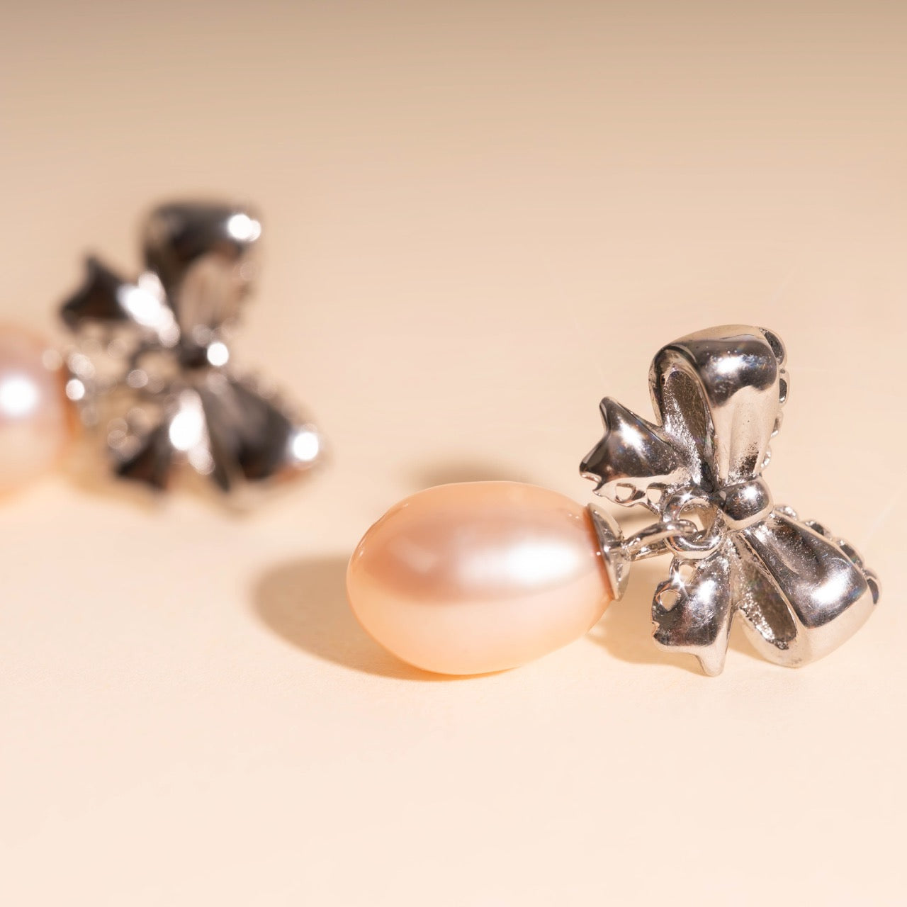 Bow Pearl Drop Stud Earrings