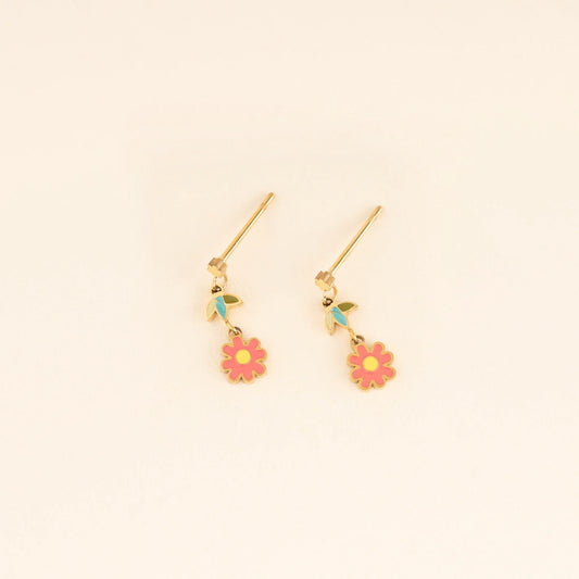 Coral Drop Flower Stud Earrings