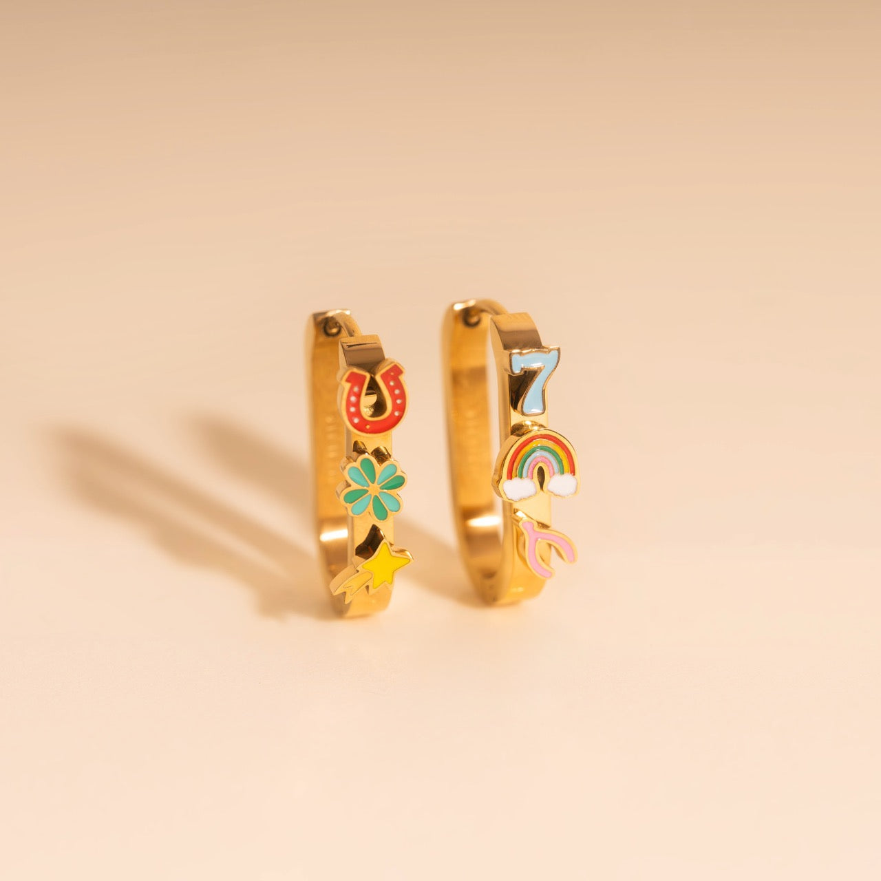 Lucky Oblong 3D Huggie Hoop Earrings
