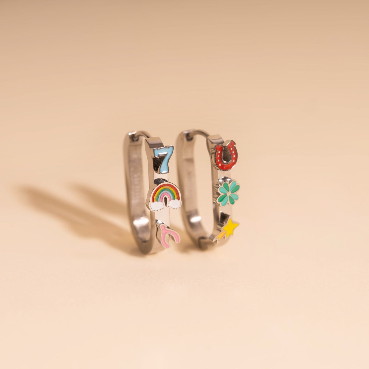 Lucky Oblong 3D Huggie Hoop Earrings