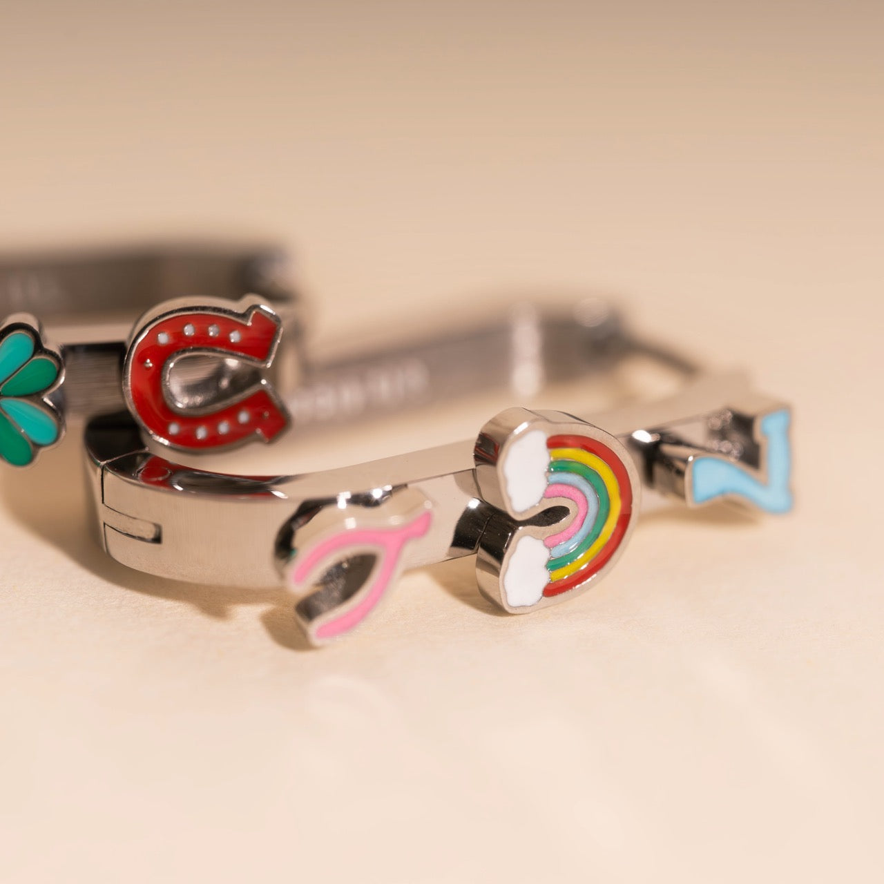 Lucky Oblong 3D Huggie Hoop Earrings