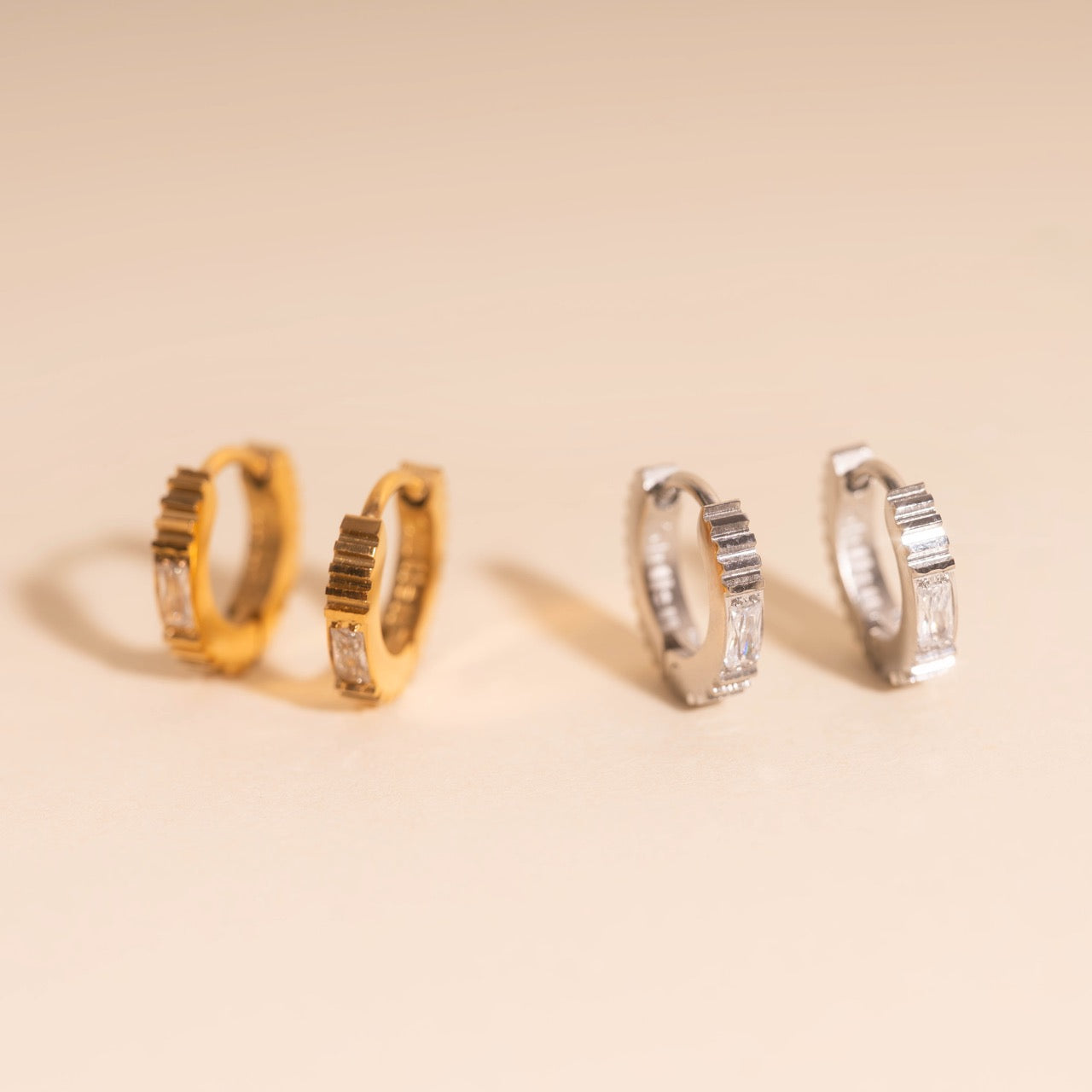 Crystal Textured Tiny Huggie Hoop Earrings