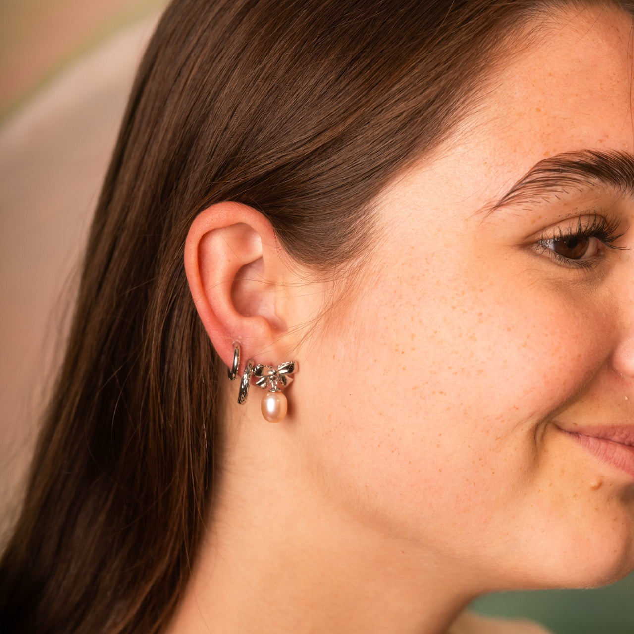 Bow Pearl Drop Stud Earrings