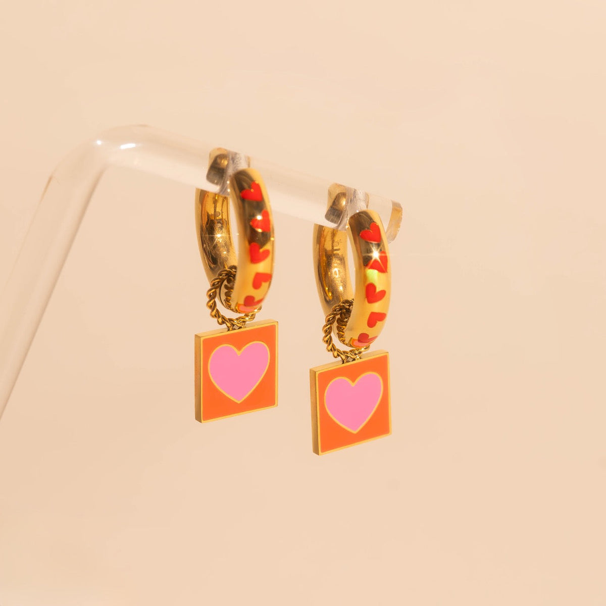 Heart Stamp Chunky Huggie Hoop Charms