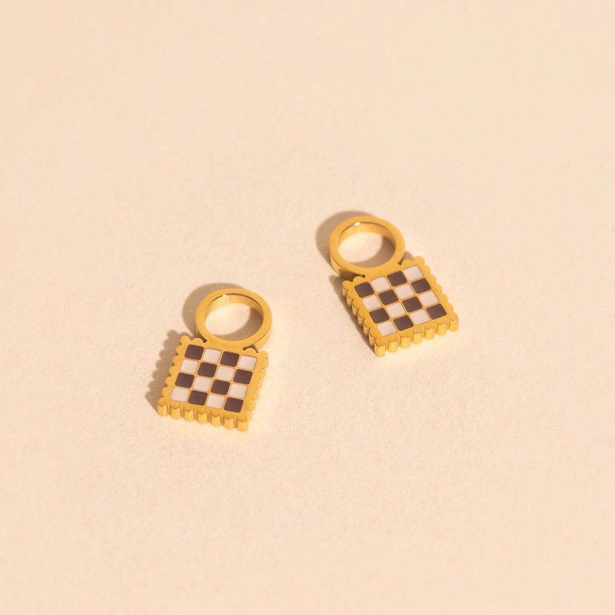 Checkered Chunky Huggie Hoop Charms