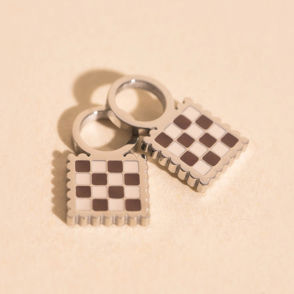 Checkered Chunky Huggie Hoop Charms
