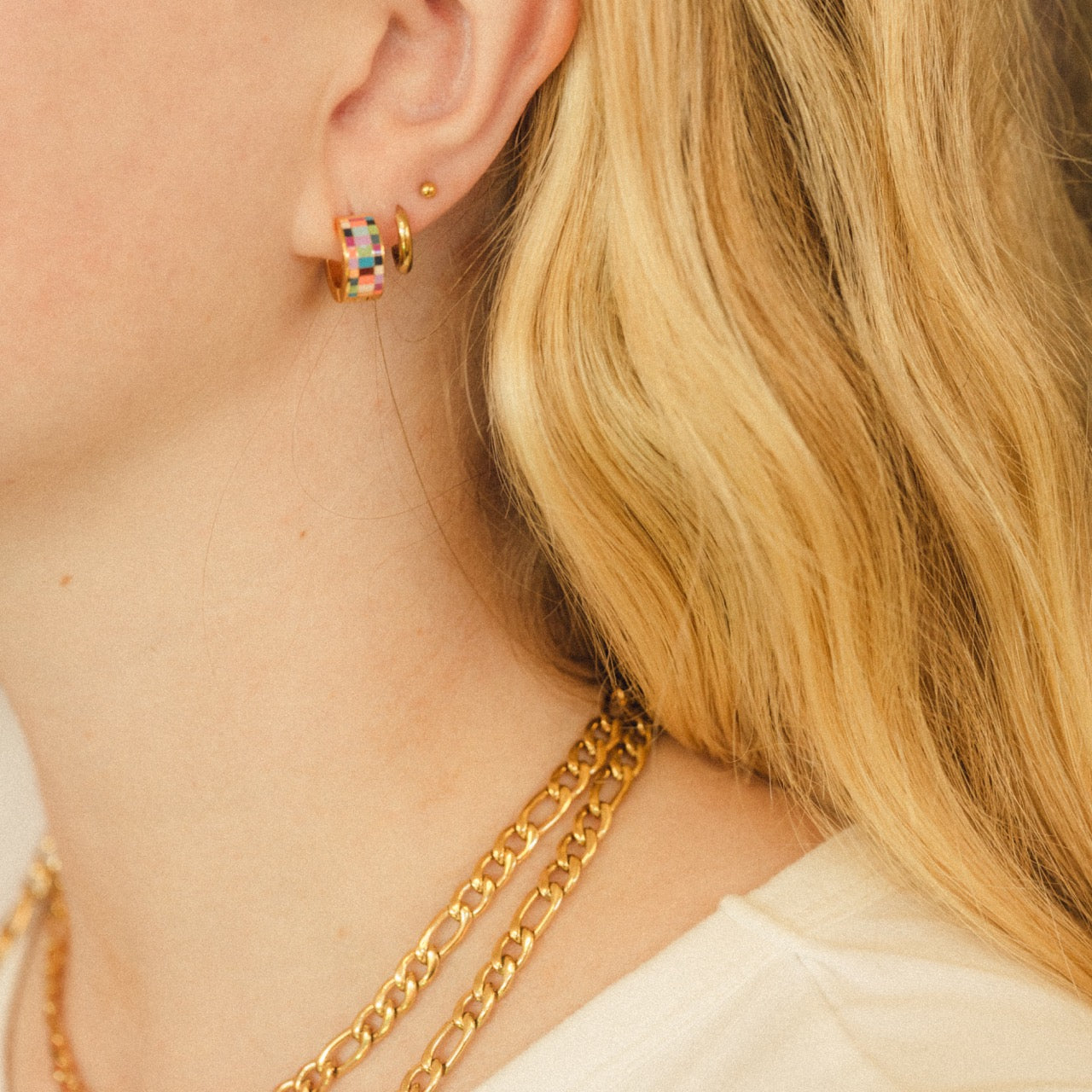 Checkered Super Chunky Huggie Hoop Earrings