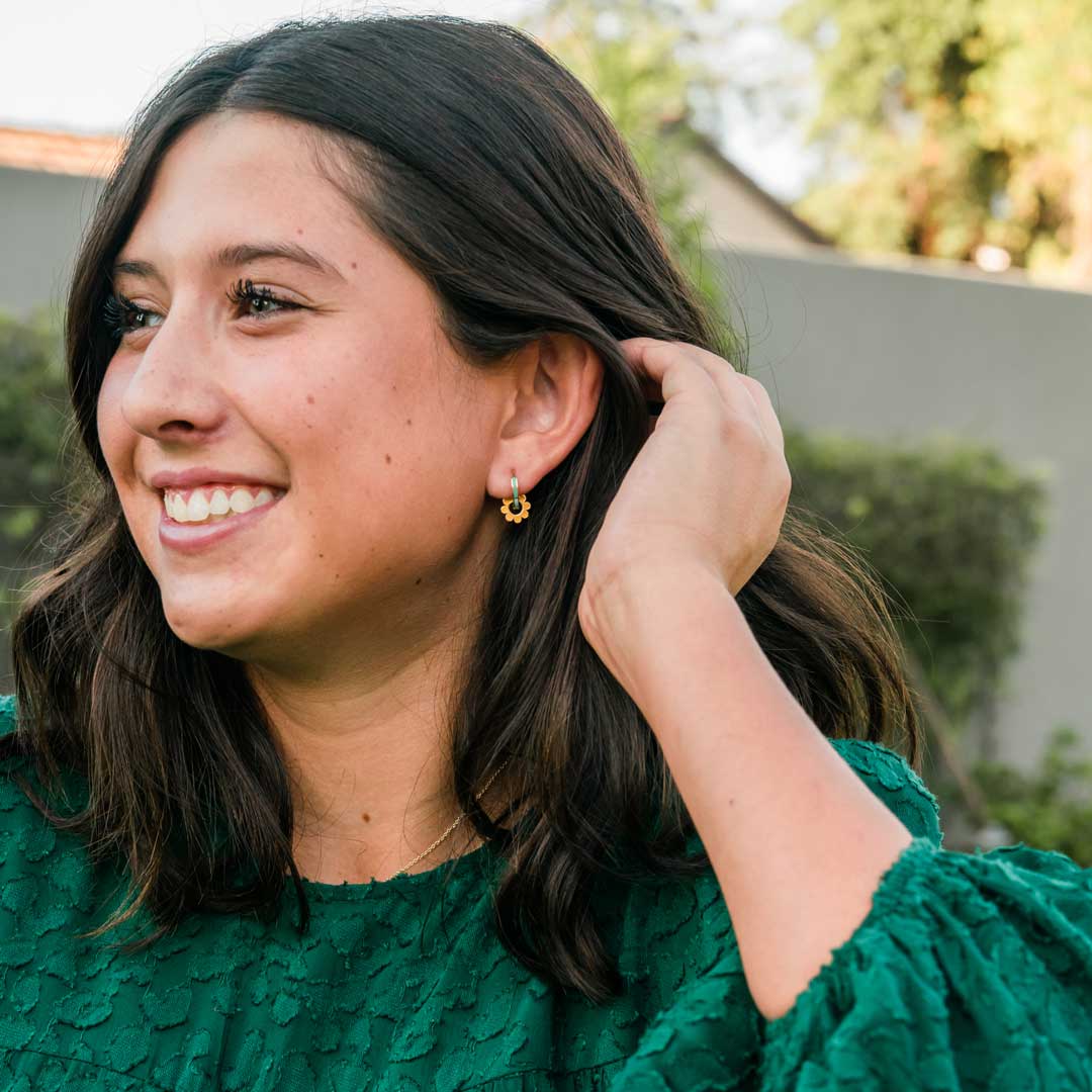 Yellow Flower Huggie Hoop Charms